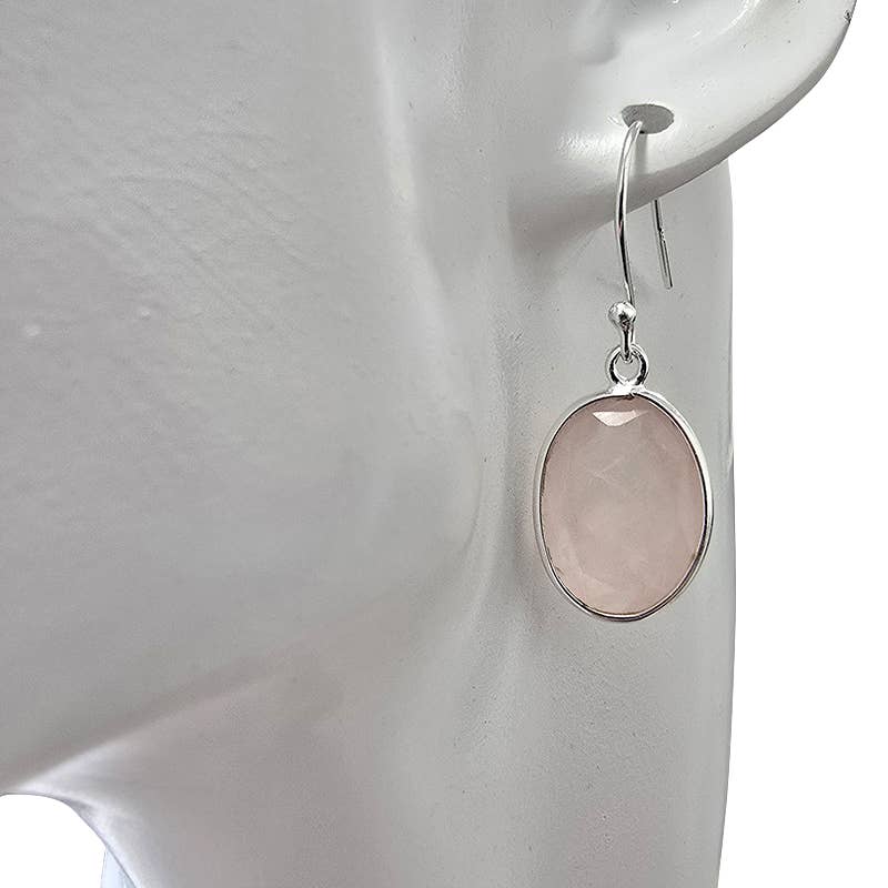 Faceted Rose Quartz Sterling Silver Earrings On Hooks - Sugar River Shoppe