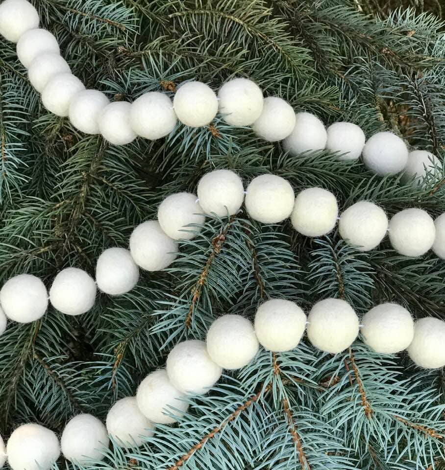 Felt Decor Garland White Balls - White Felt