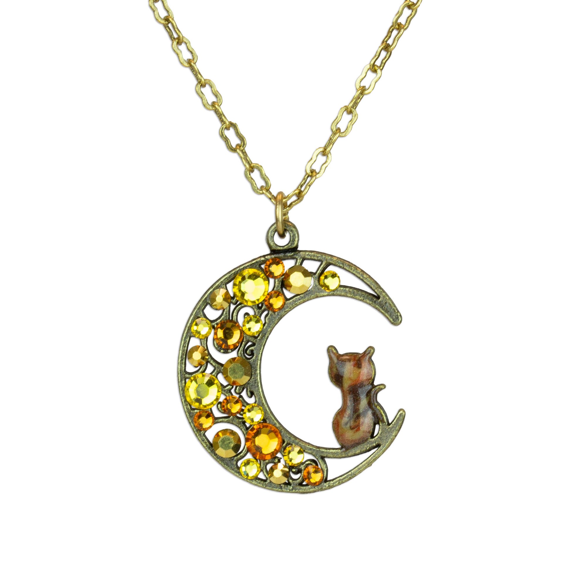 Tabby Cat and Harvest Moon Crystal Necklace