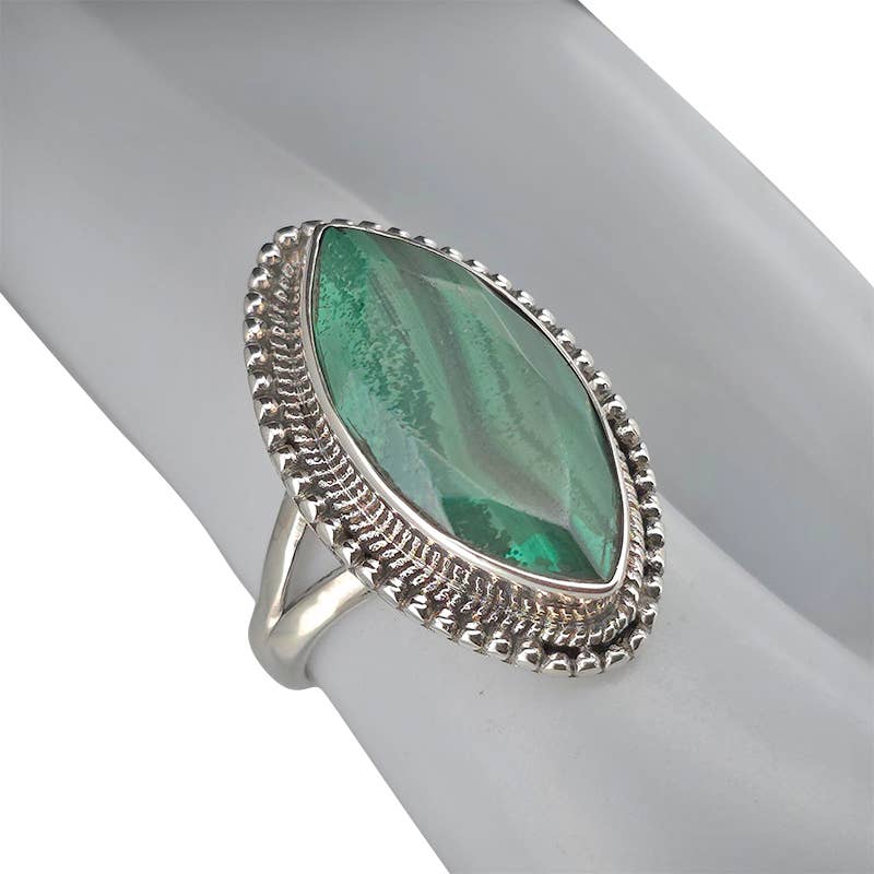 Faceted Malachite Sterling Silver Ring - Amberman - 55374376 - Sugar River Shoppe - 