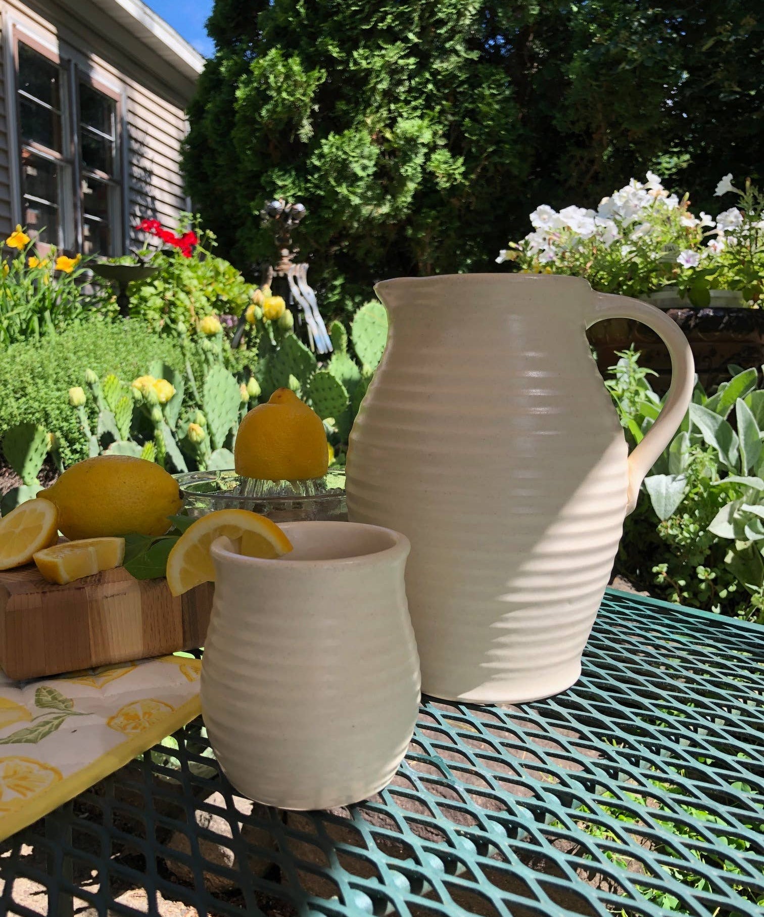 Farmhouse Ridges Pitcher - Drift White - Rowe Pottery - 86468136 - Sugar River Shoppe - 
