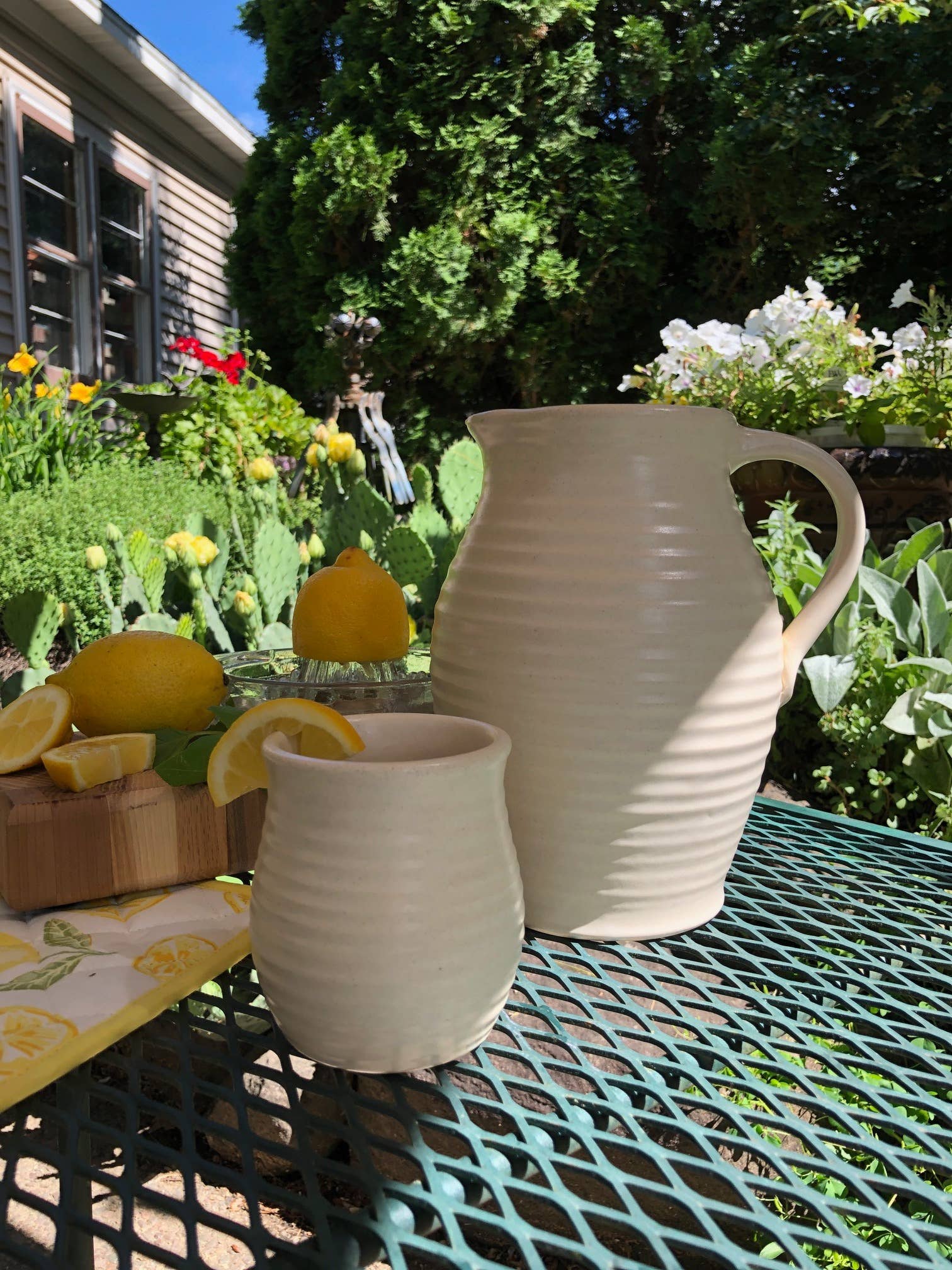 Farmhouse Ridges Pitcher - Drift White - Rowe Pottery - 86468136 - Sugar River Shoppe - 