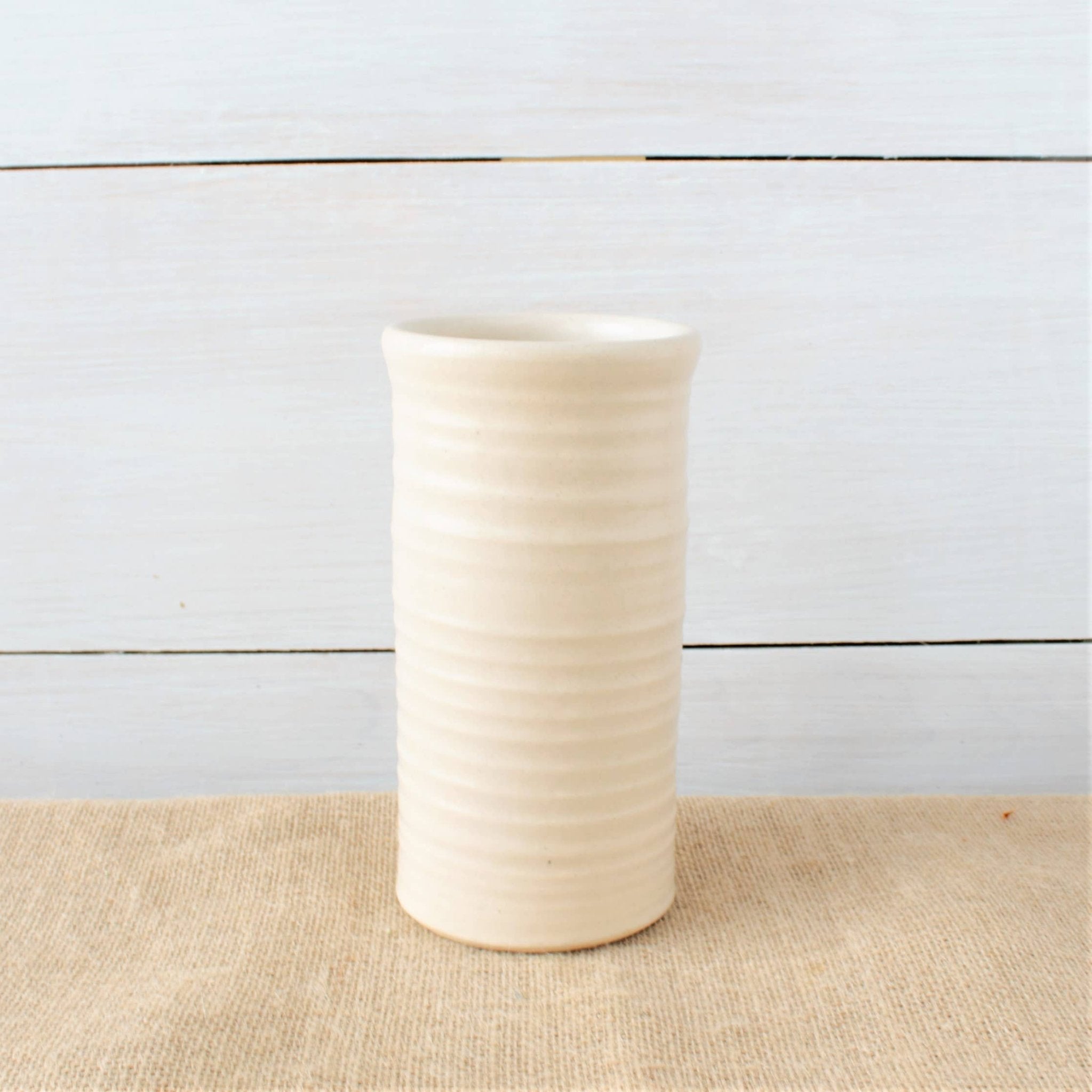 Farmhouse Ridges Short Vase - Drift White - Rowe Pottery - 85878312 - Sugar River Shoppe - 