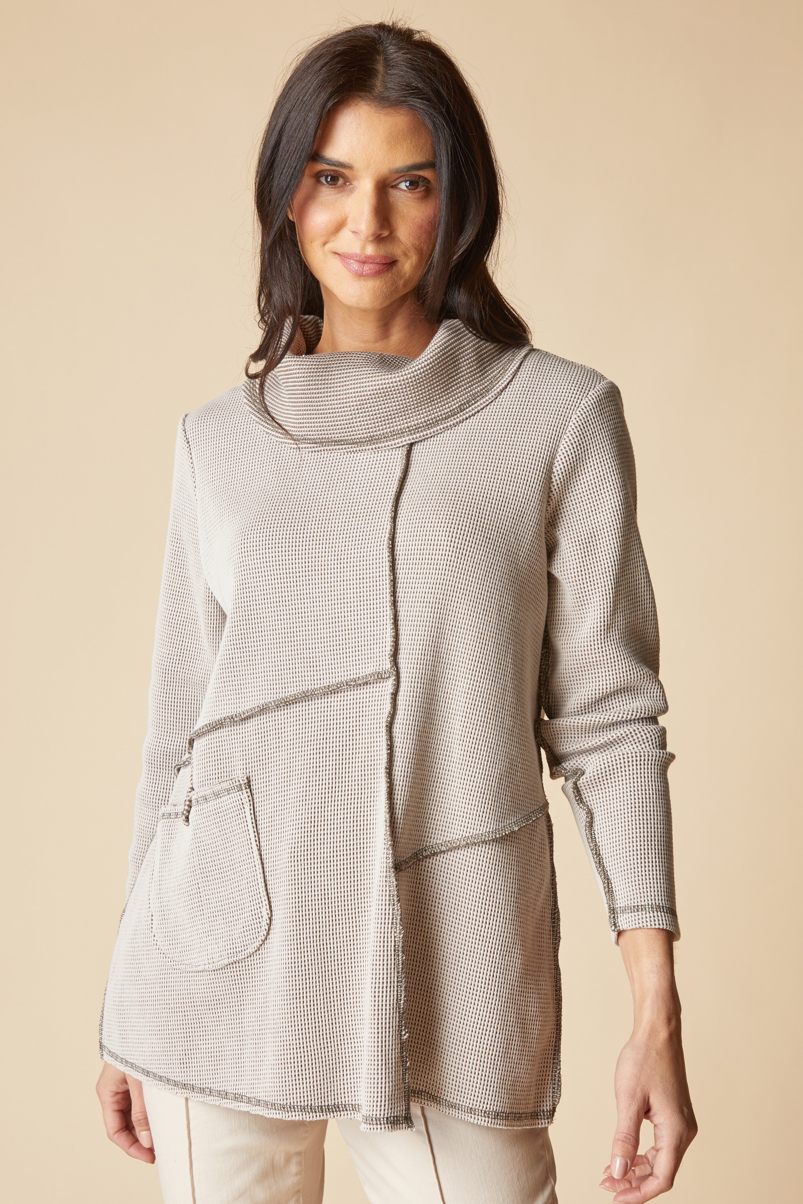 Opposites Attract Contrast Cowl Tunic - Dove