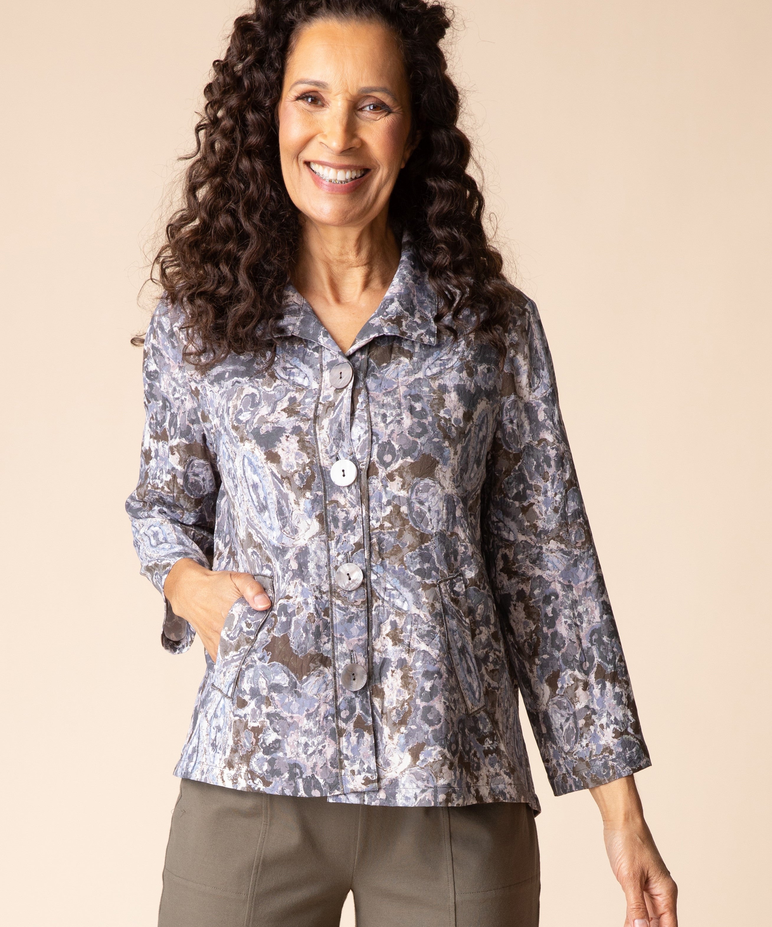 Destination Unknown Floral Pleat Back Jacket - Java