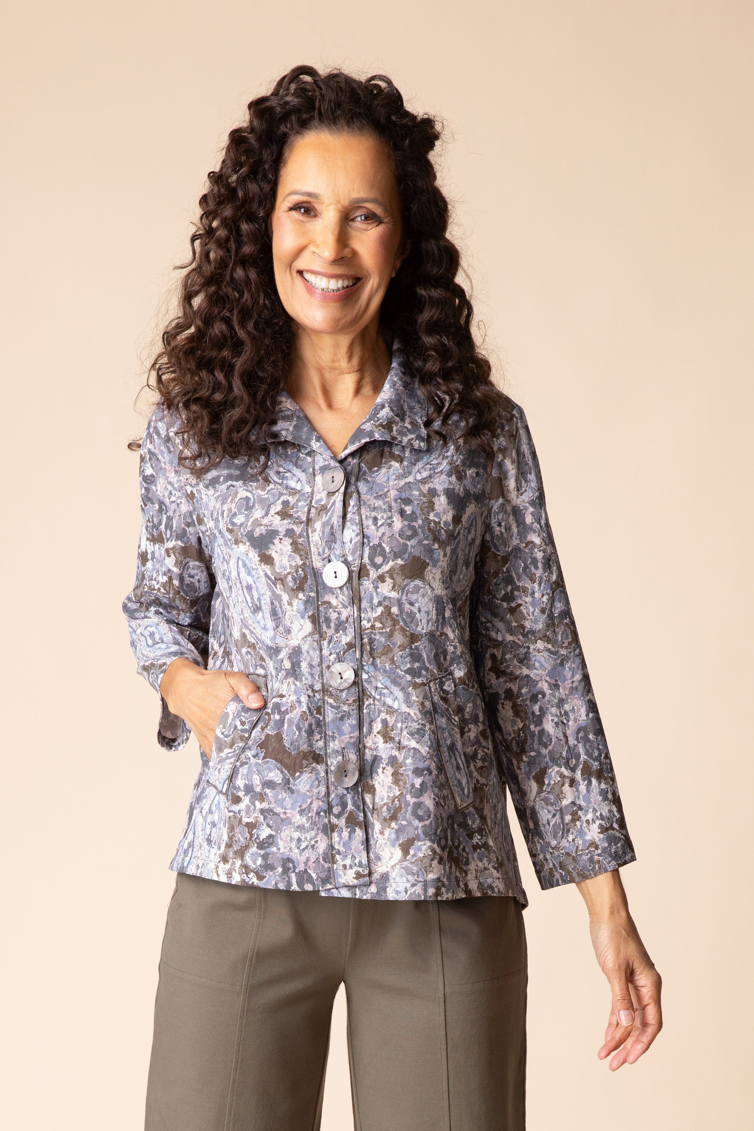 Destination Unknown Floral Pleat Back Jacket - Java