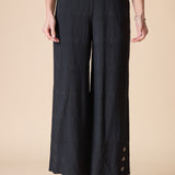 Rayon Jacquard Button-Hem Pant - Black