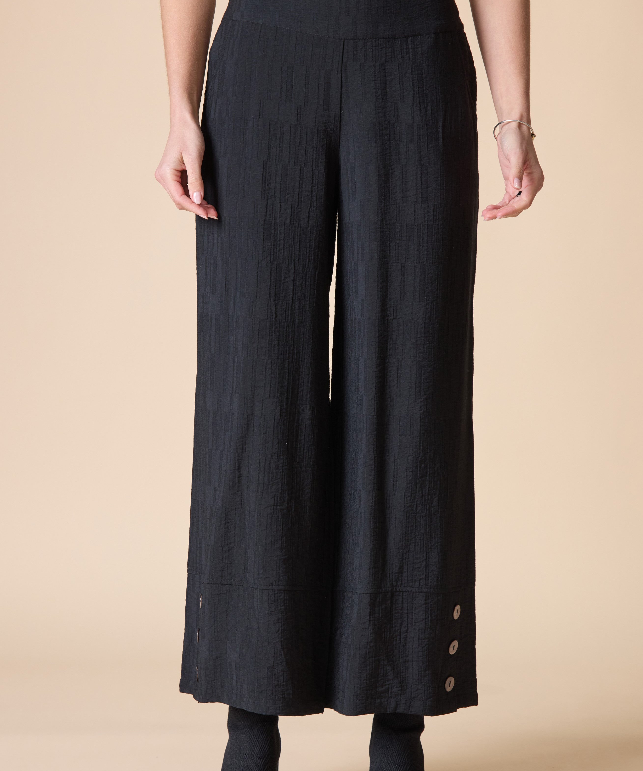 Rayon Jacquard Button-Hem Pant - Black