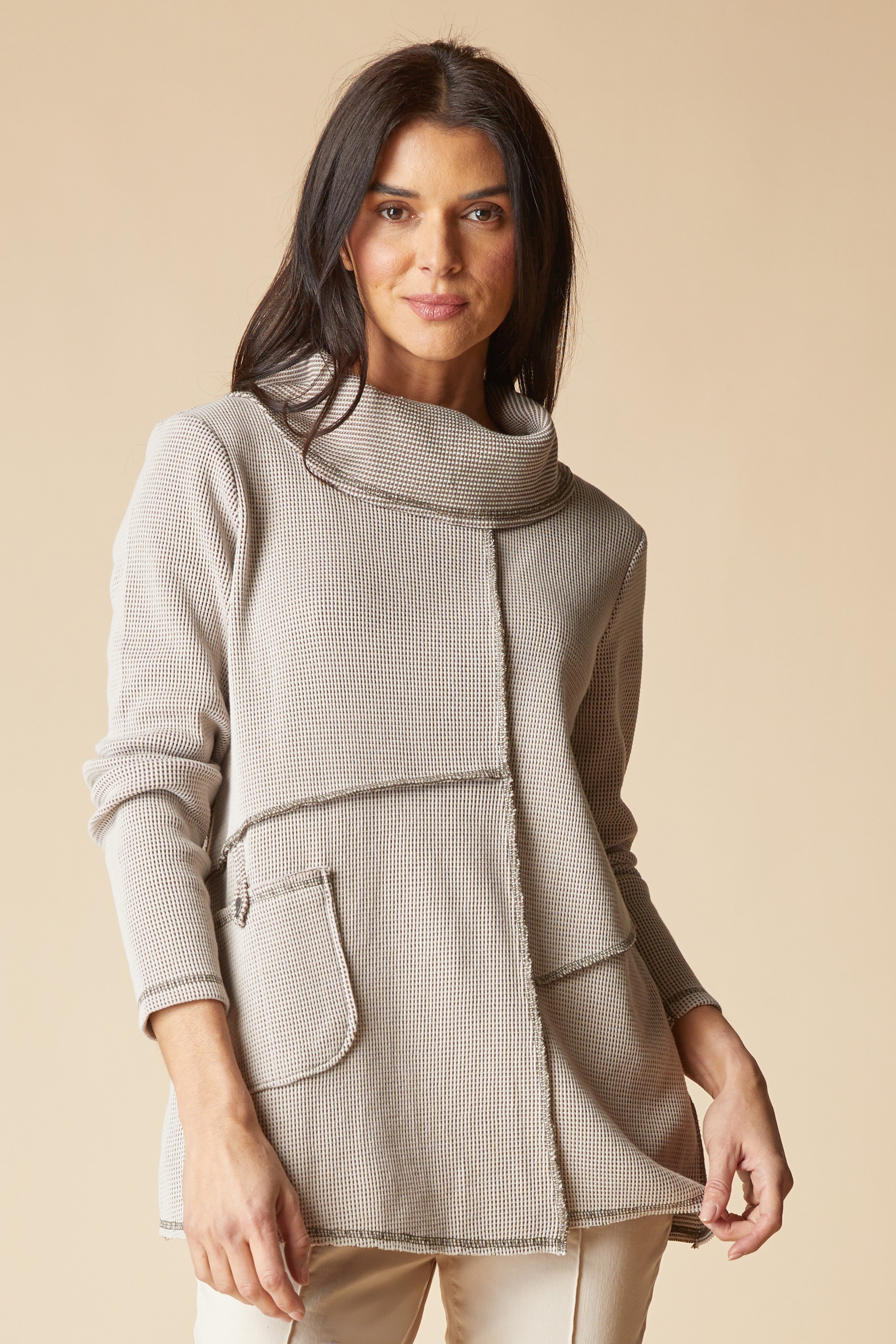 Opposites Attract Contrast Cowl Tunic - Dove