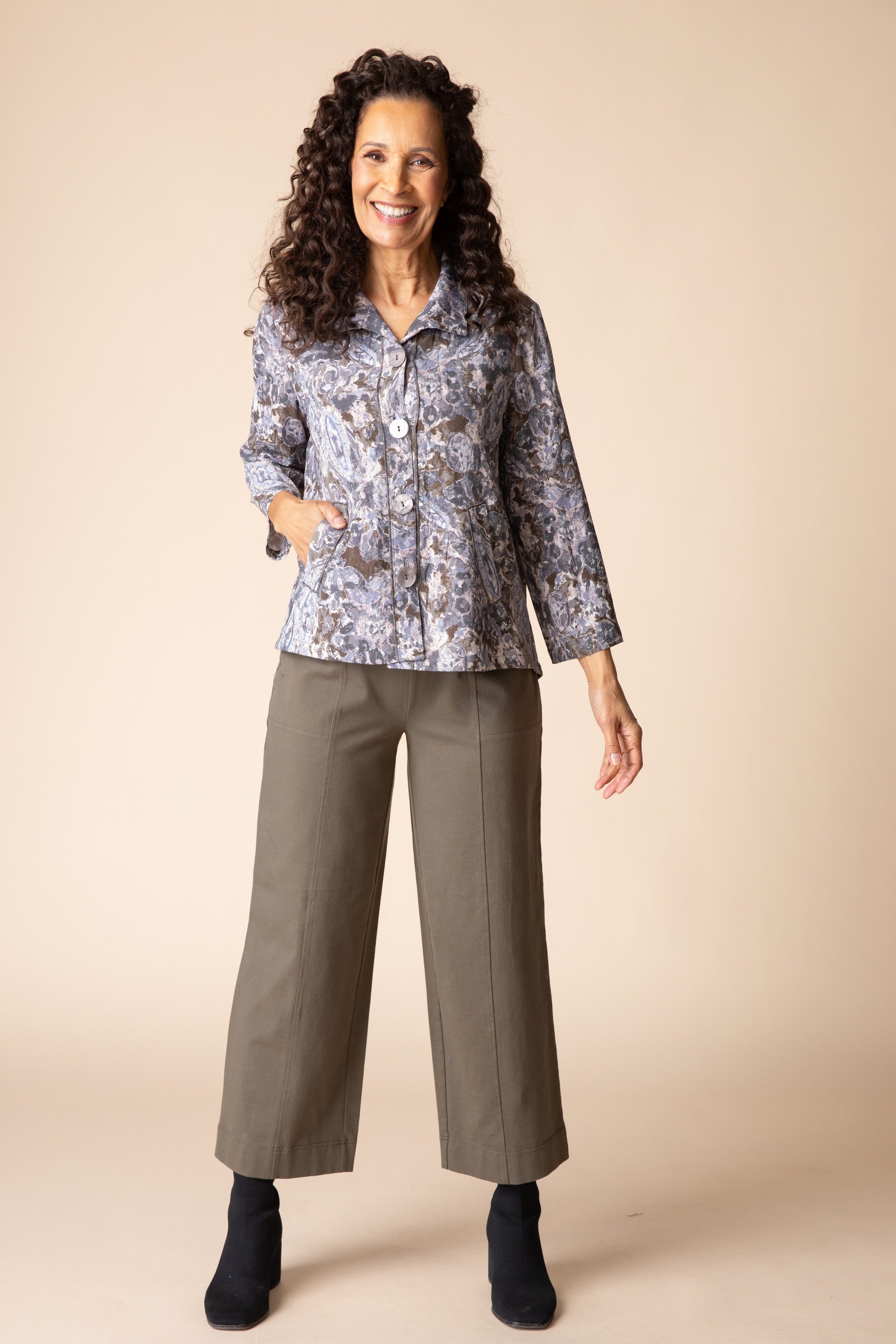 Destination Unknown Floral Pleat Back Jacket - Java