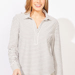 Verona Stripe Primo Split Neck - Pearl