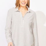 Verona Stripe Primo Split Neck - Pearl