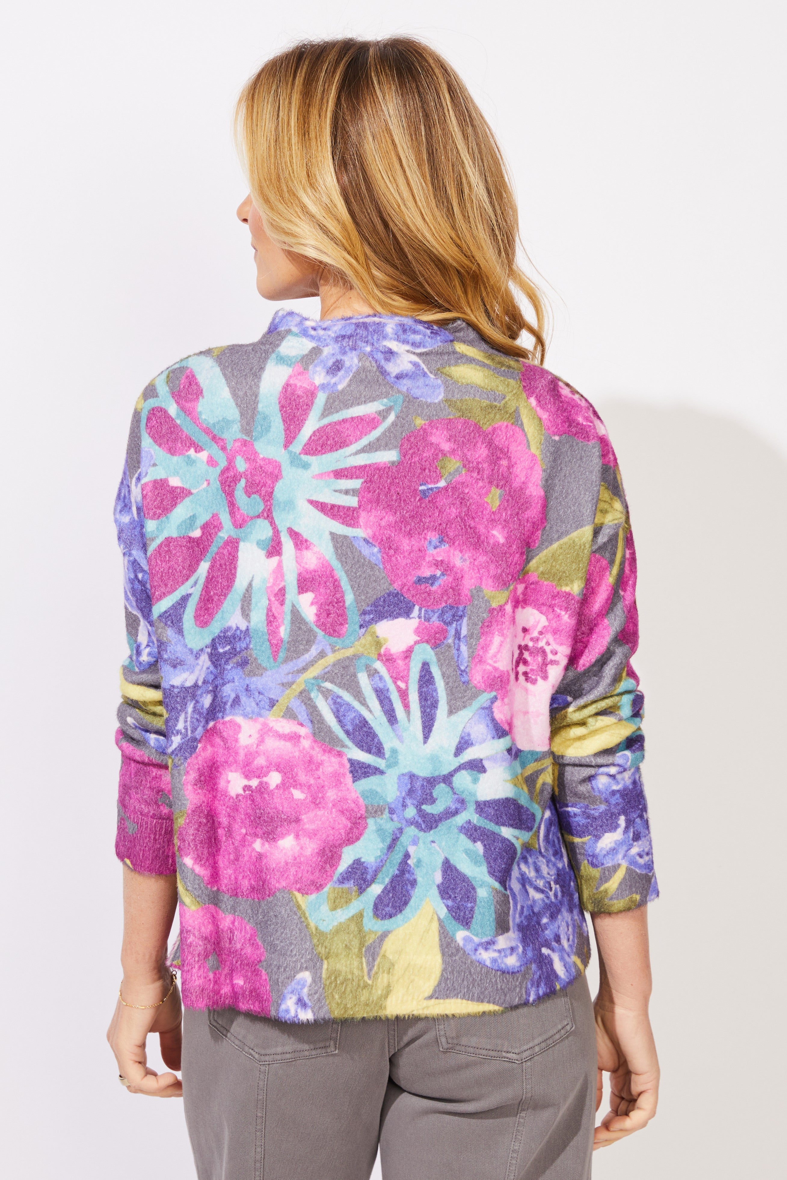 Cozy Bloom Roll Neck Sweater - Multi