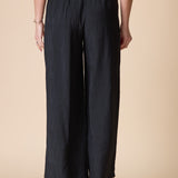 Rayon Jacquard Button-Hem Pant - Black