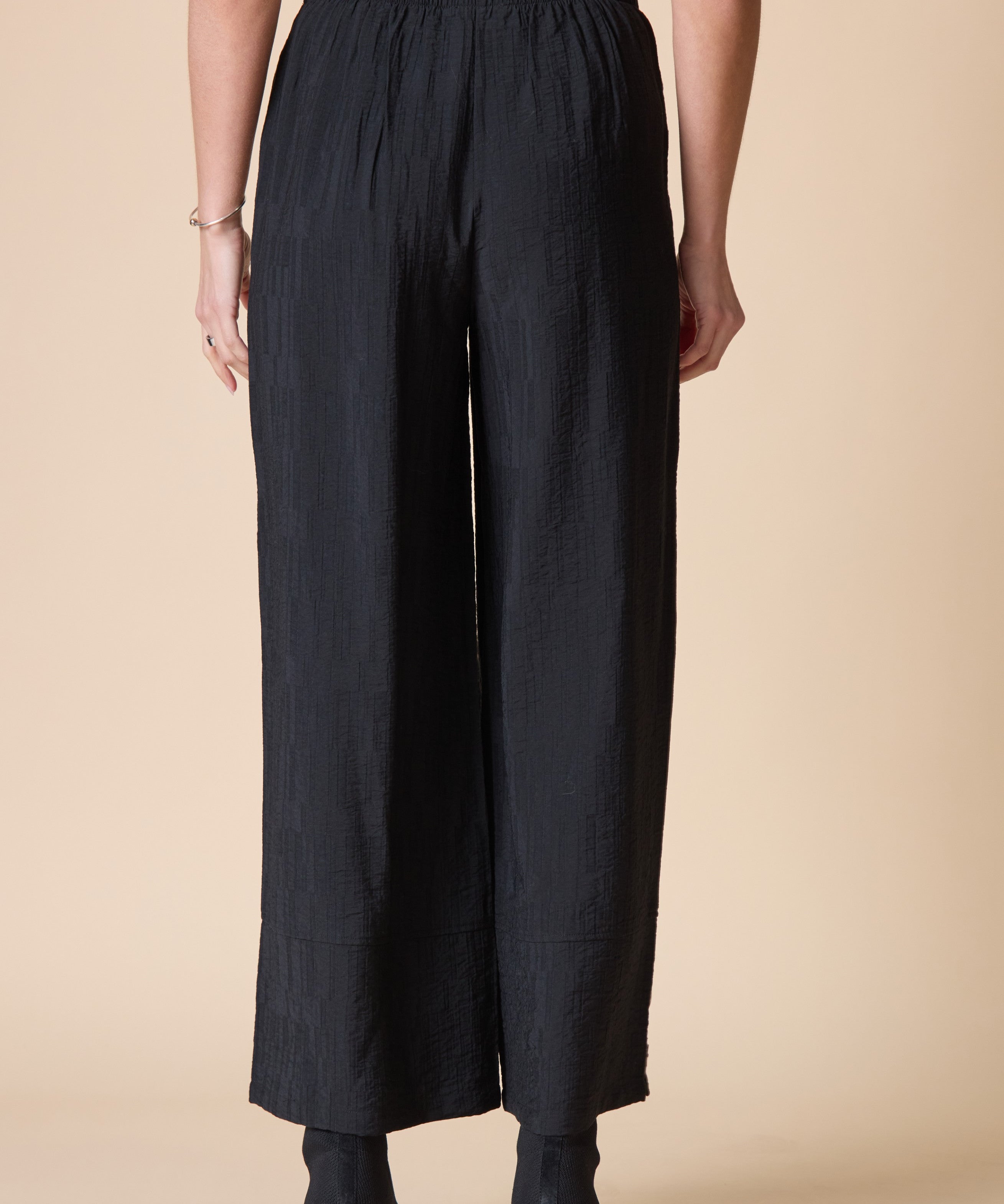 Rayon Jacquard Button-Hem Pant - Black