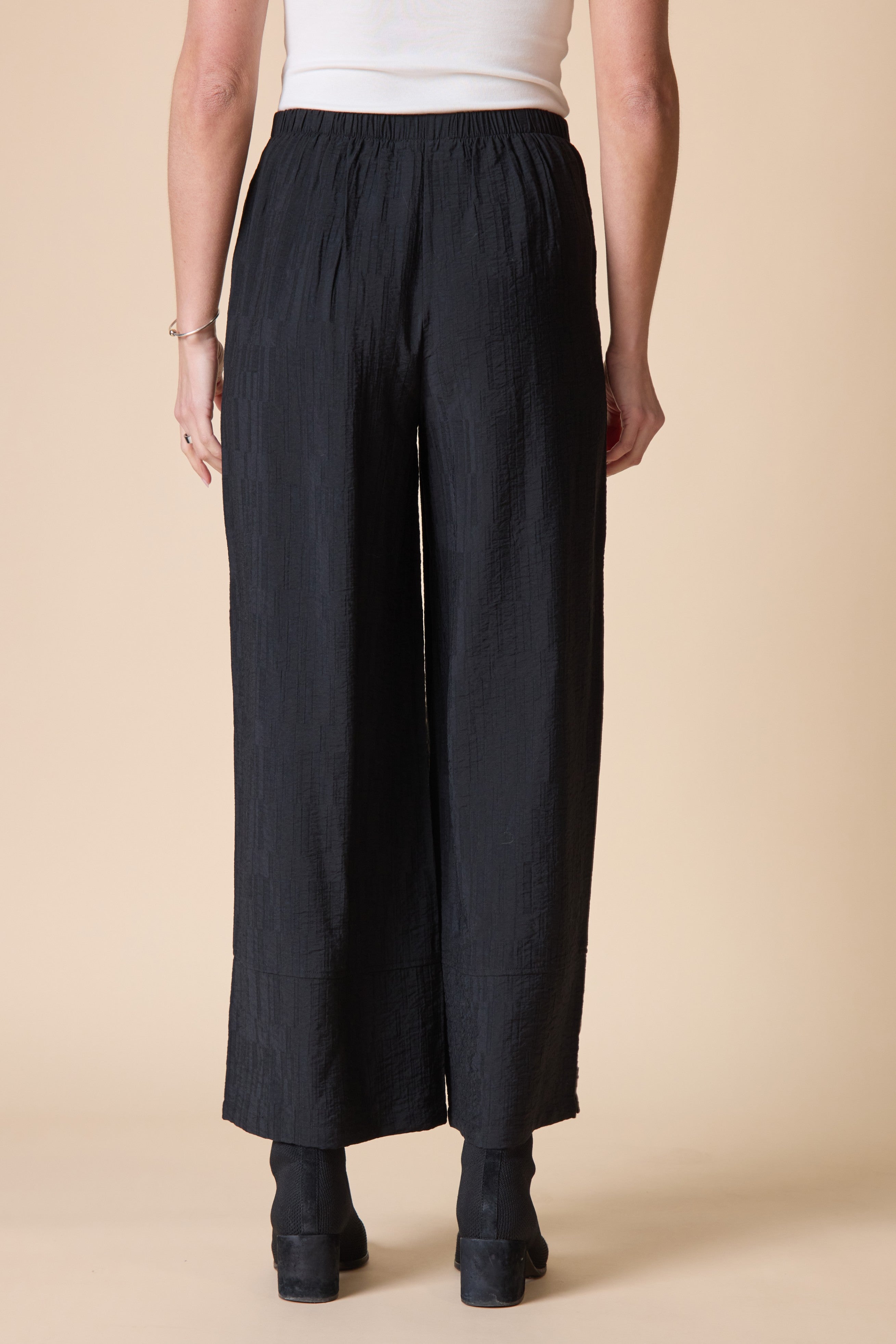 Rayon Jacquard Button-Hem Pant - Black