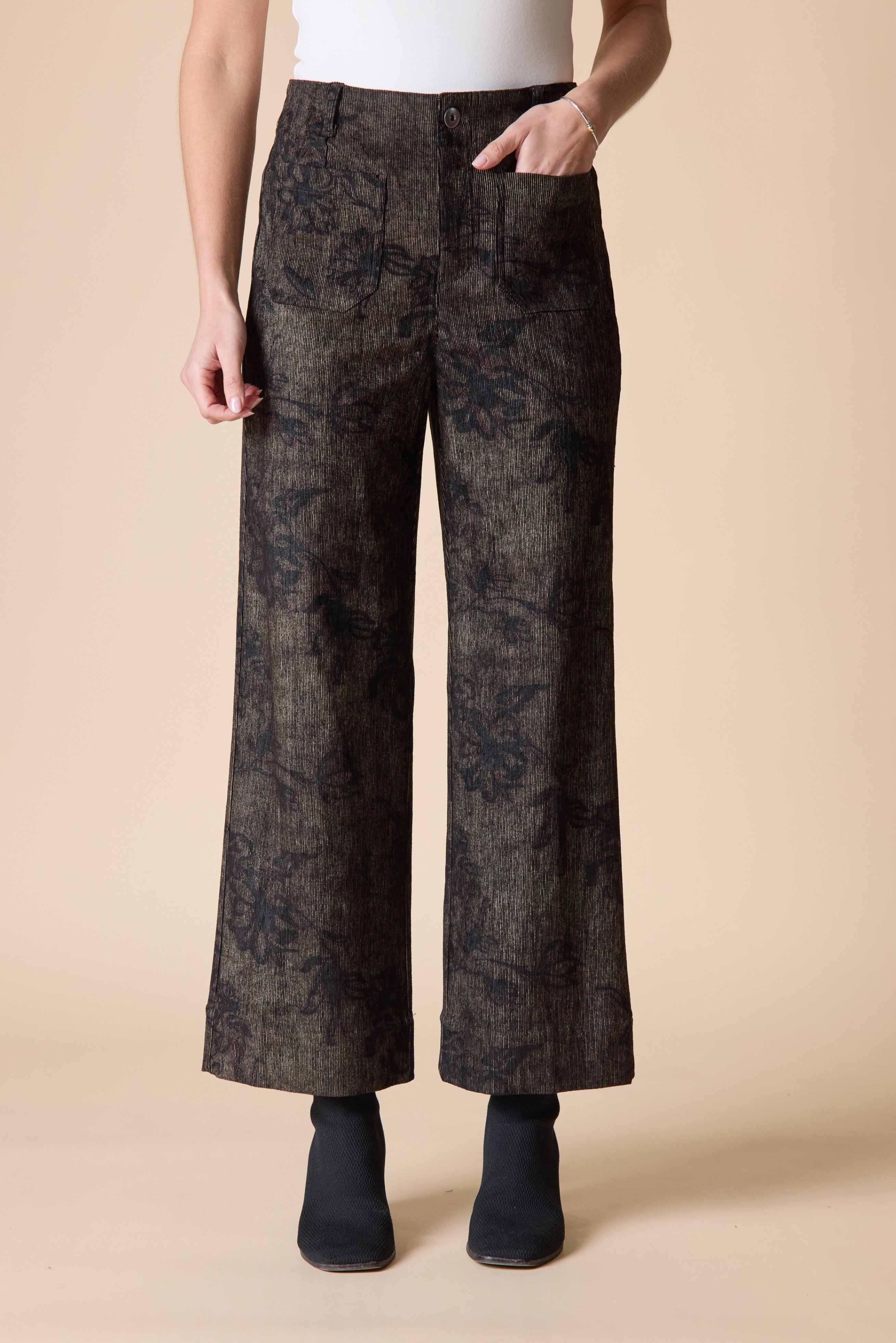 Luxe Cord Patch Pocket Ankle Pant - Umber
