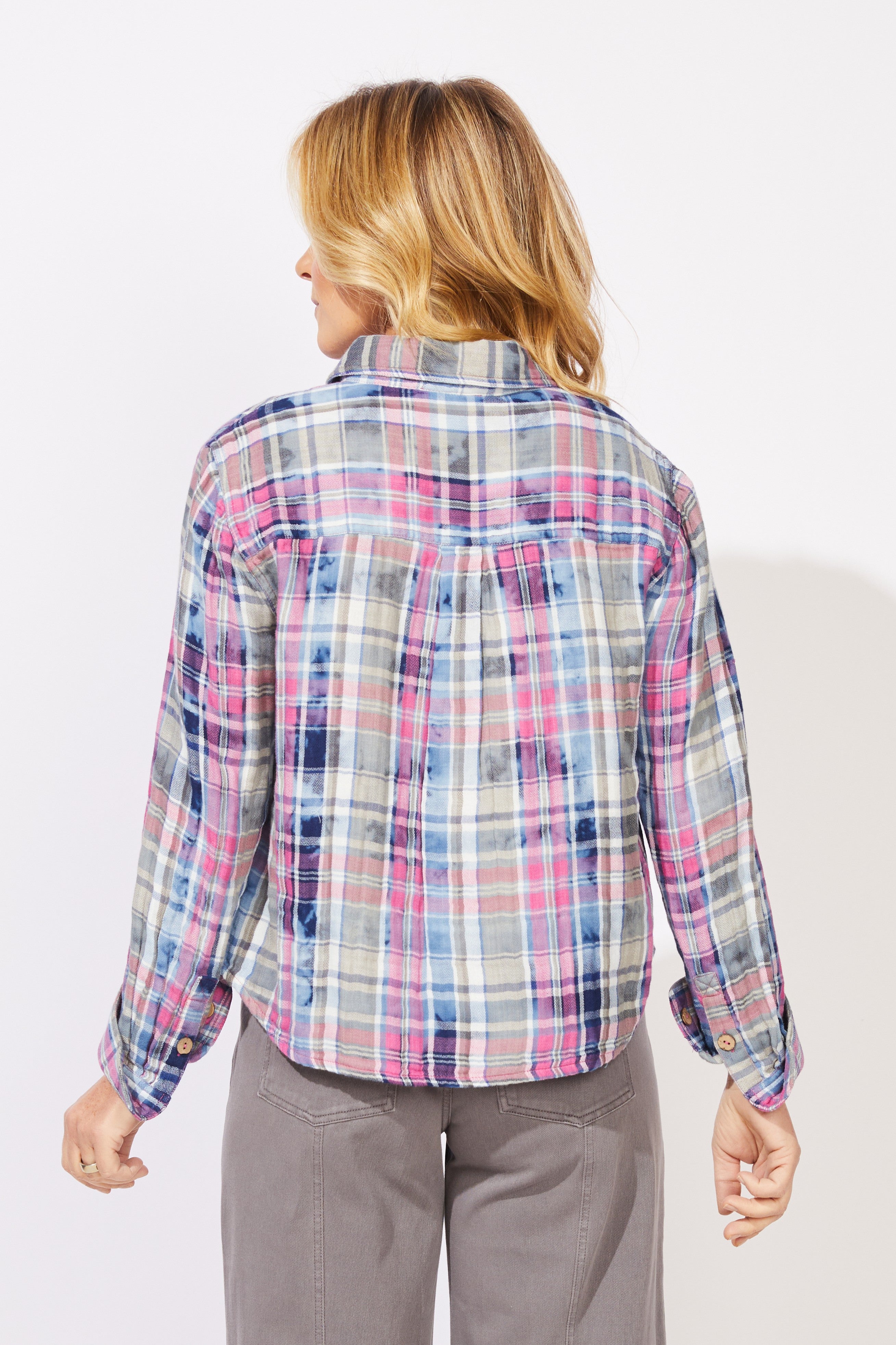 Hazy Plaid Weekend Shirt - Fuchsia