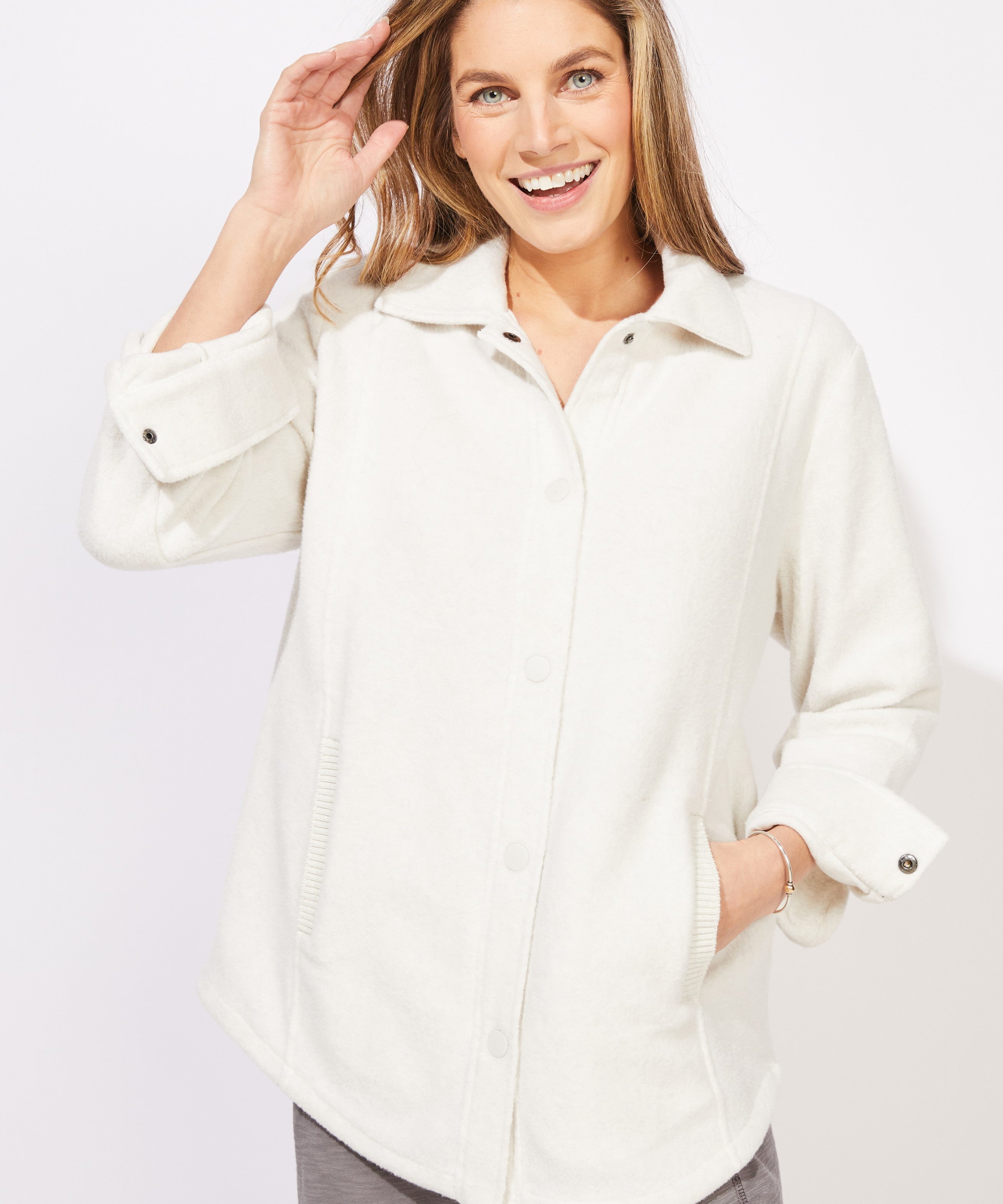 Heather Fleece Shacket - Pearl