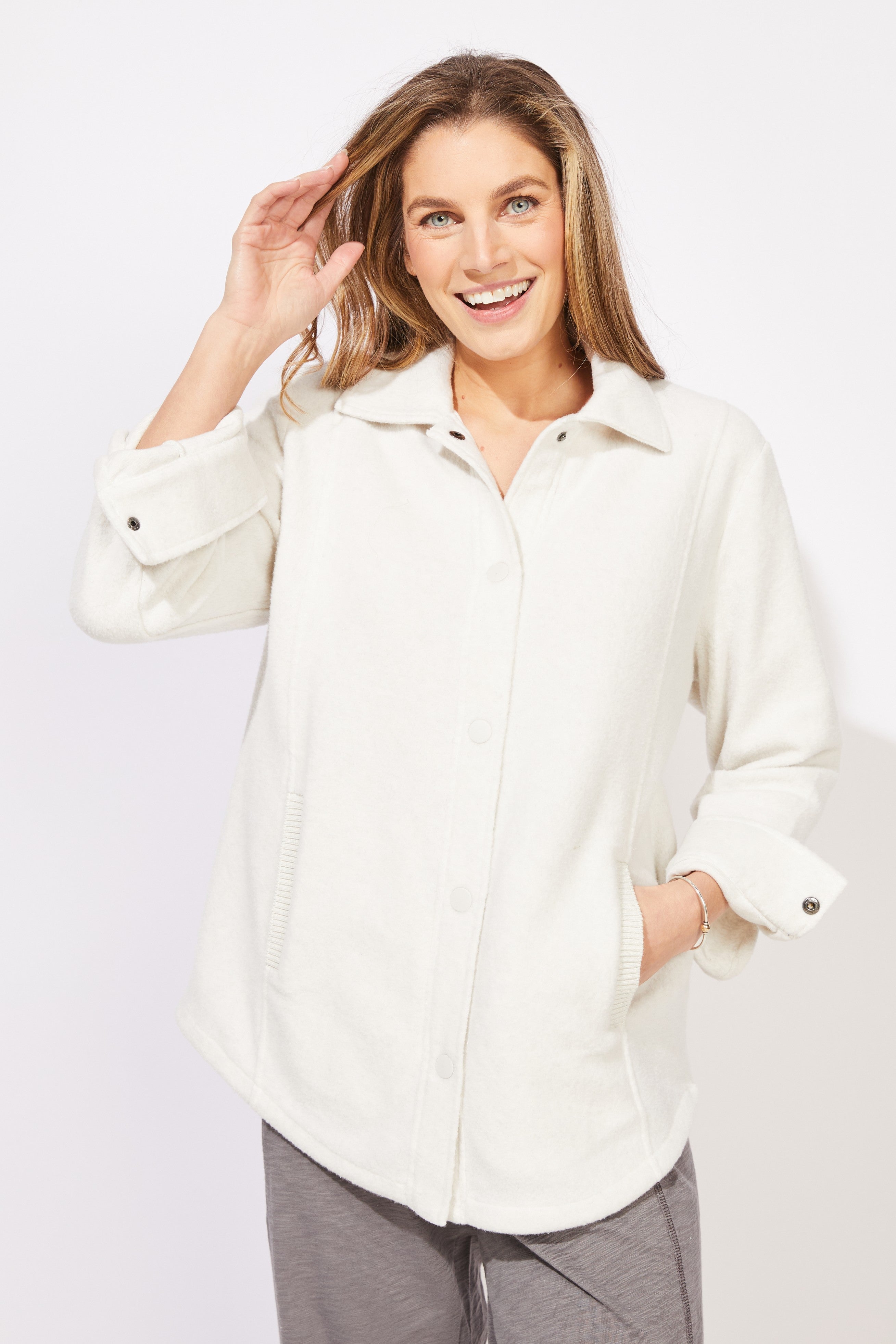 Heather Fleece Shacket - Pearl