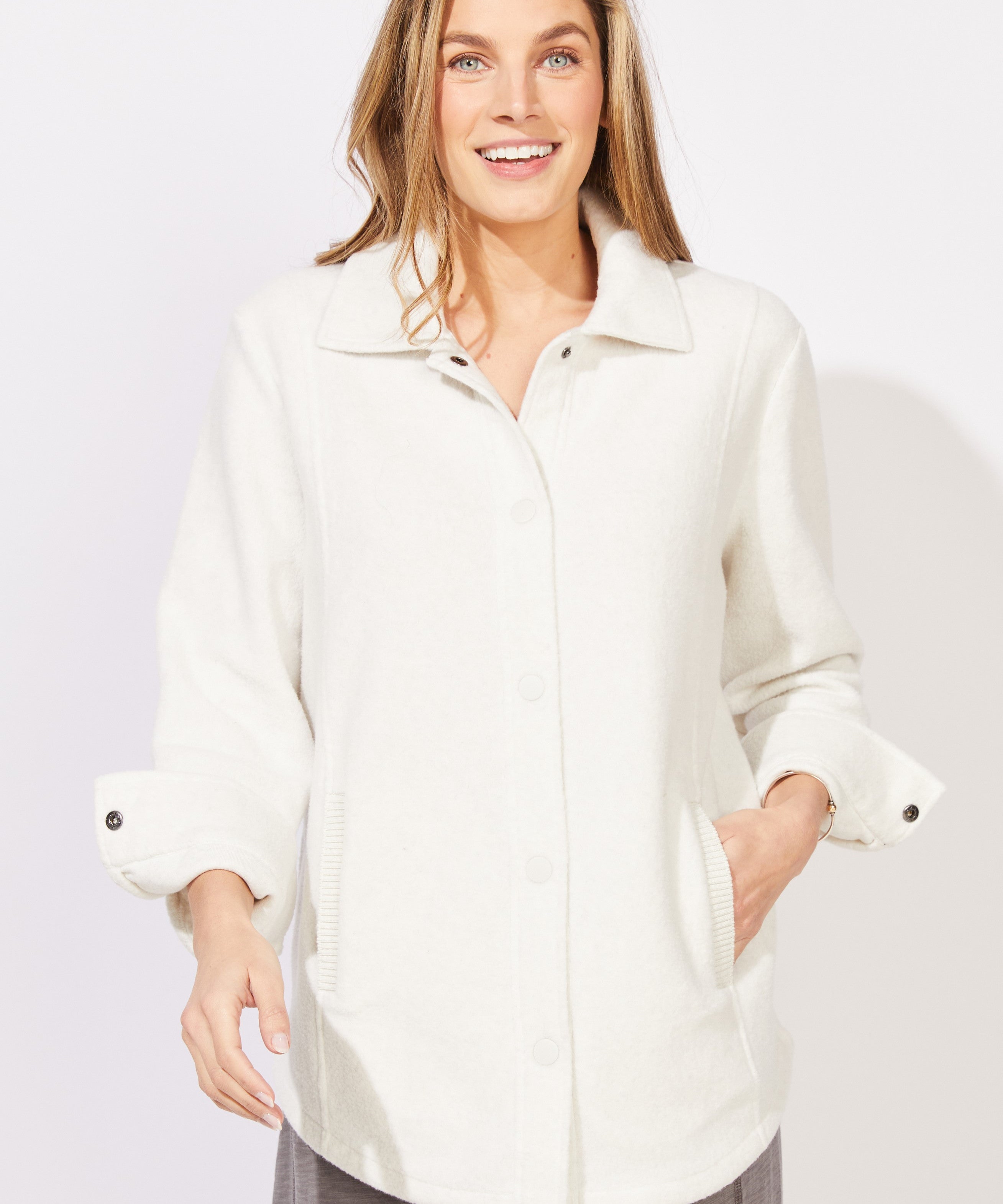 Heather Fleece Shacket - Pearl