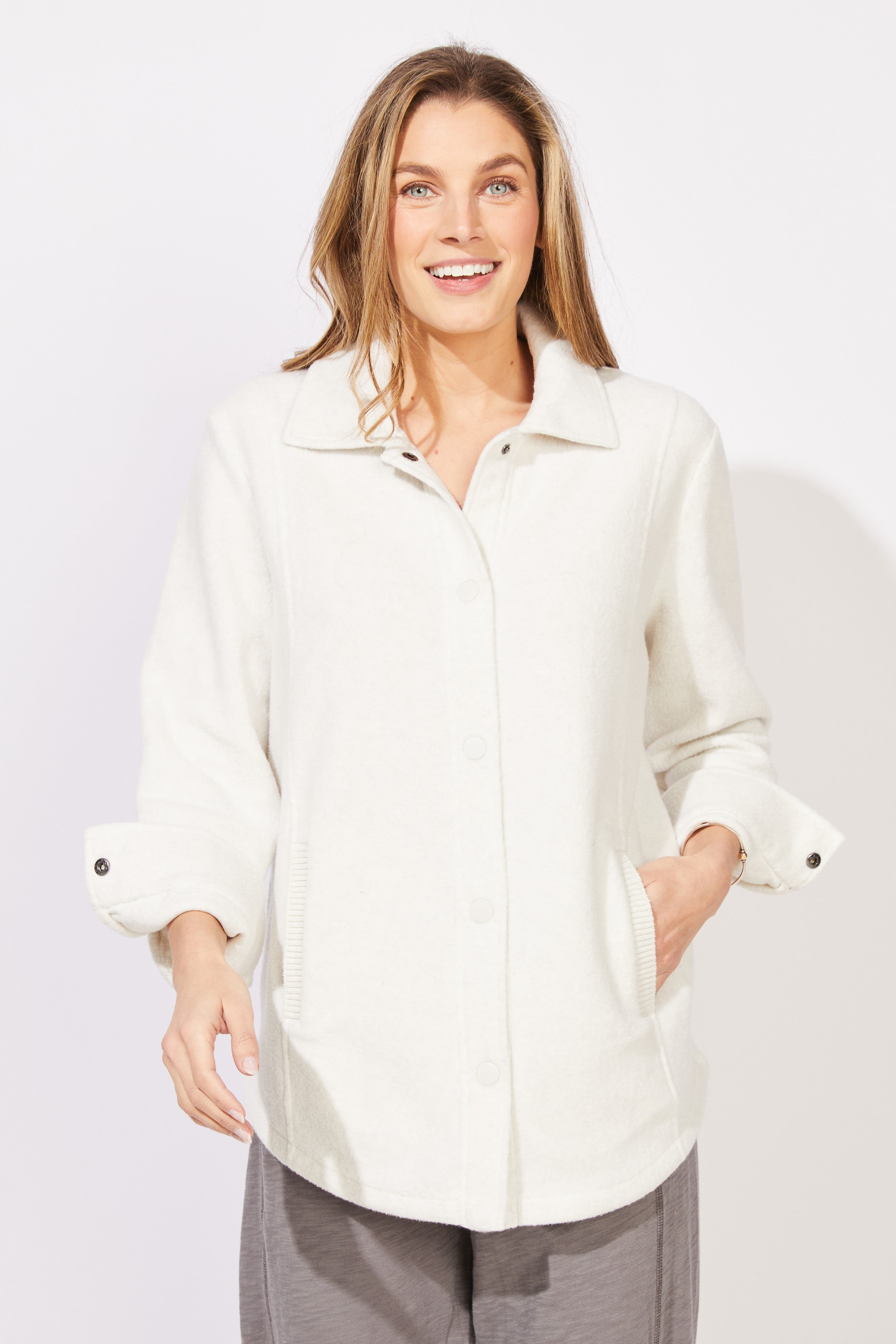 Heather Fleece Shacket - Pearl