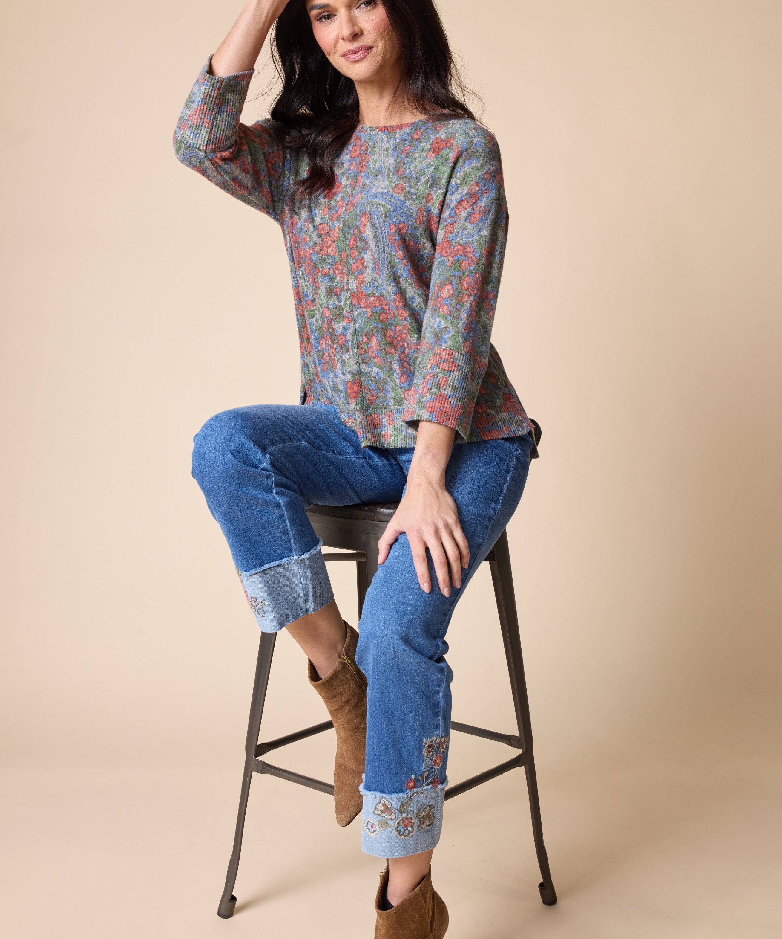 Super Soft Fleece Boxy Crew - Fern