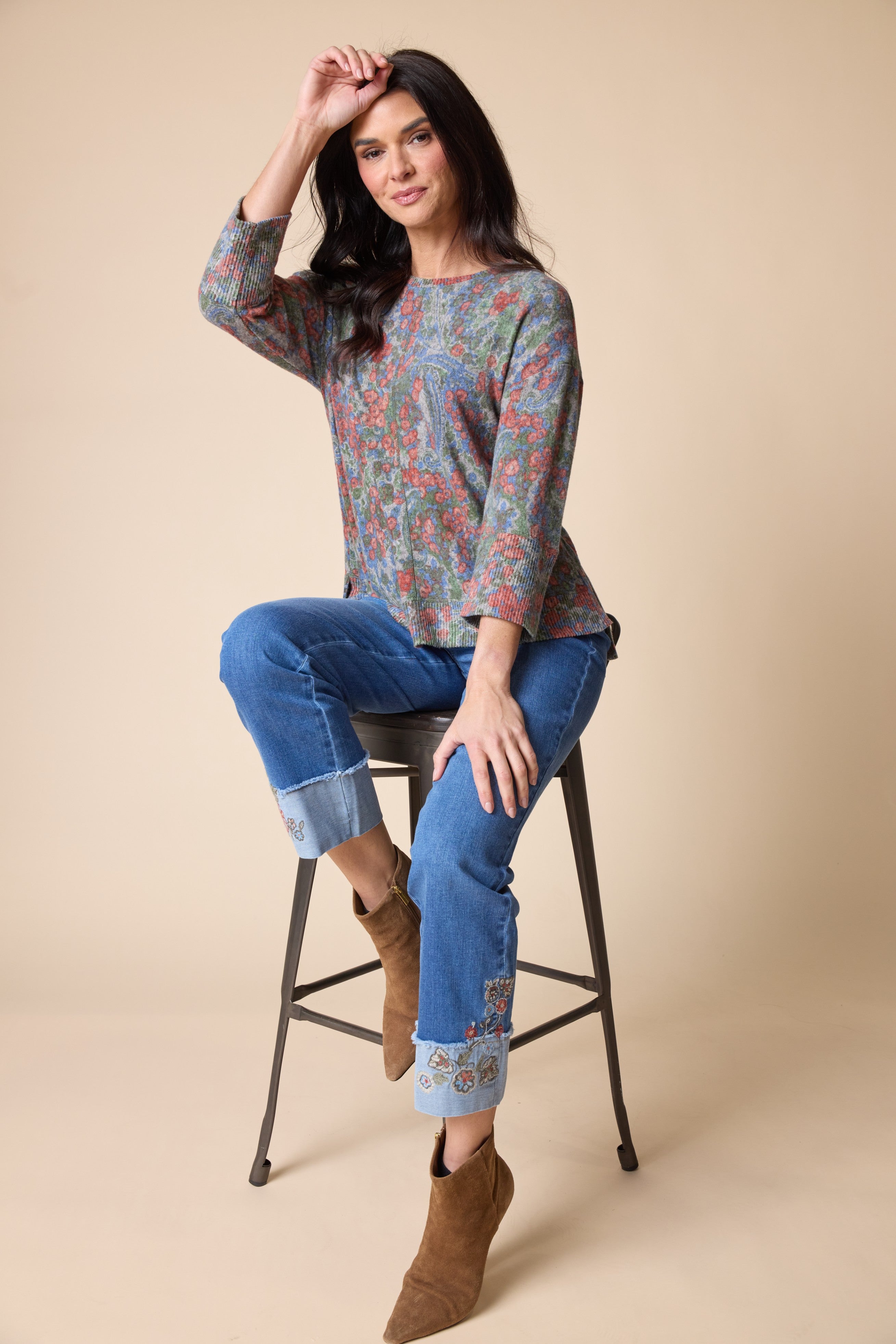 Super Soft Fleece Boxy Crew - Fern