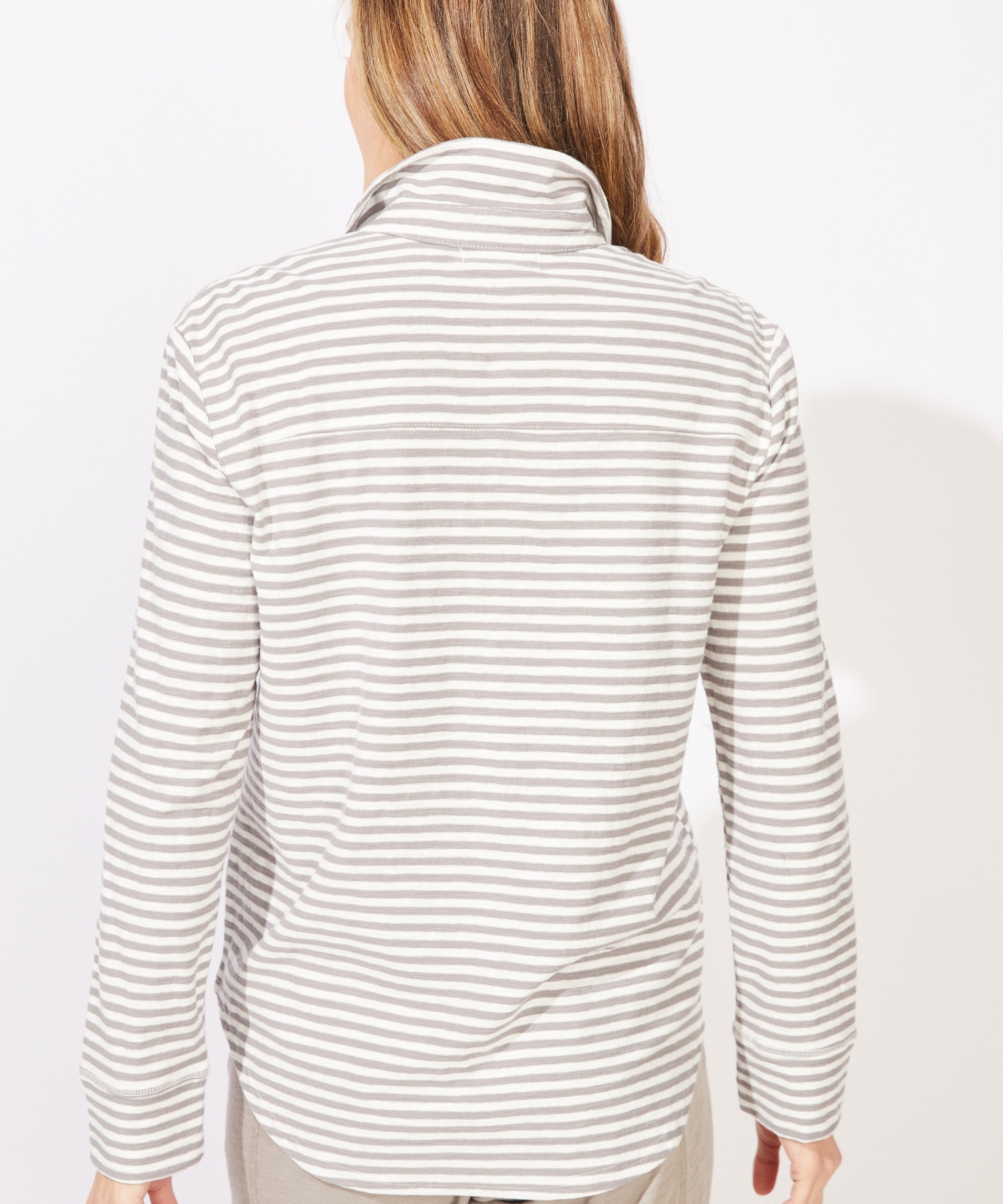 Verona Stripe Primo Split Neck - Pearl