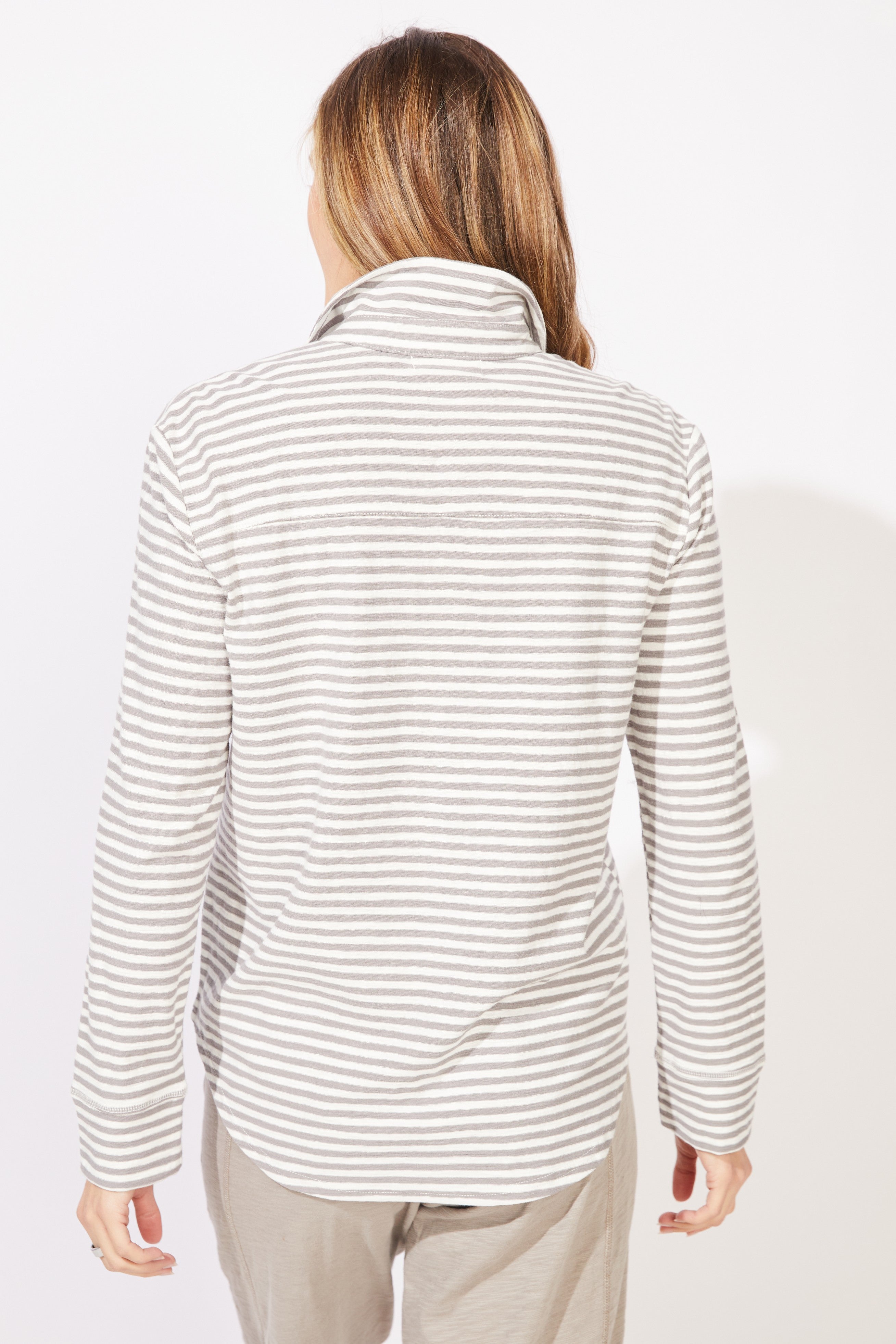 Verona Stripe Primo Split Neck - Pearl