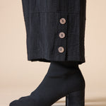 Rayon Jacquard Button-Hem Pant - Black