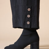 Rayon Jacquard Button-Hem Pant - Black