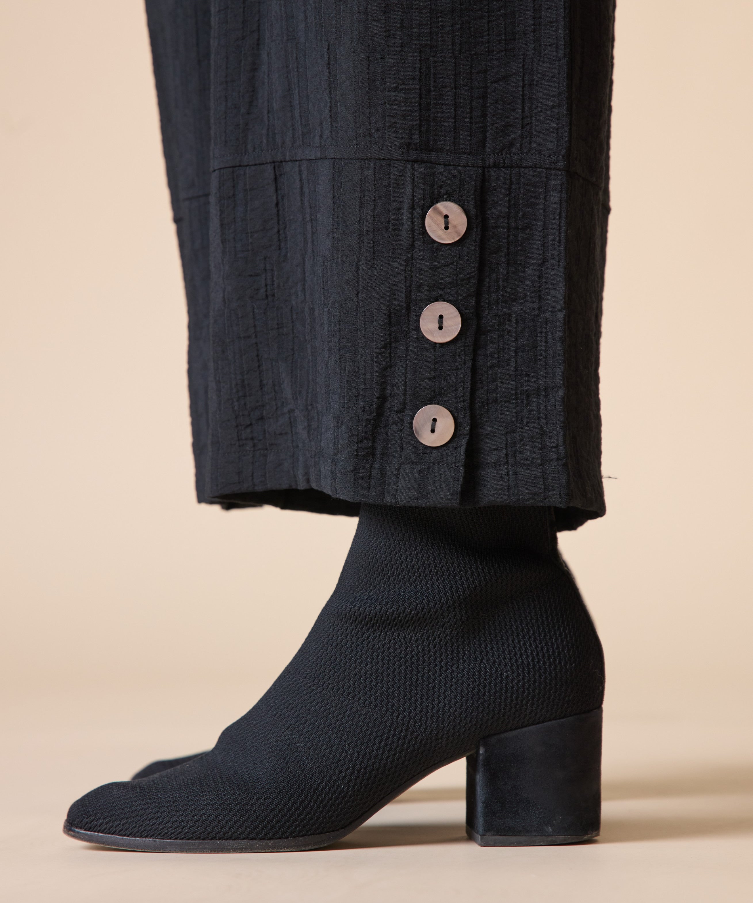 Rayon Jacquard Button-Hem Pant - Black