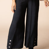 Rayon Jacquard Button-Hem Pant - Black