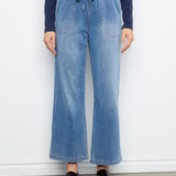 Knit Denim Wide Leg Jogger Pants