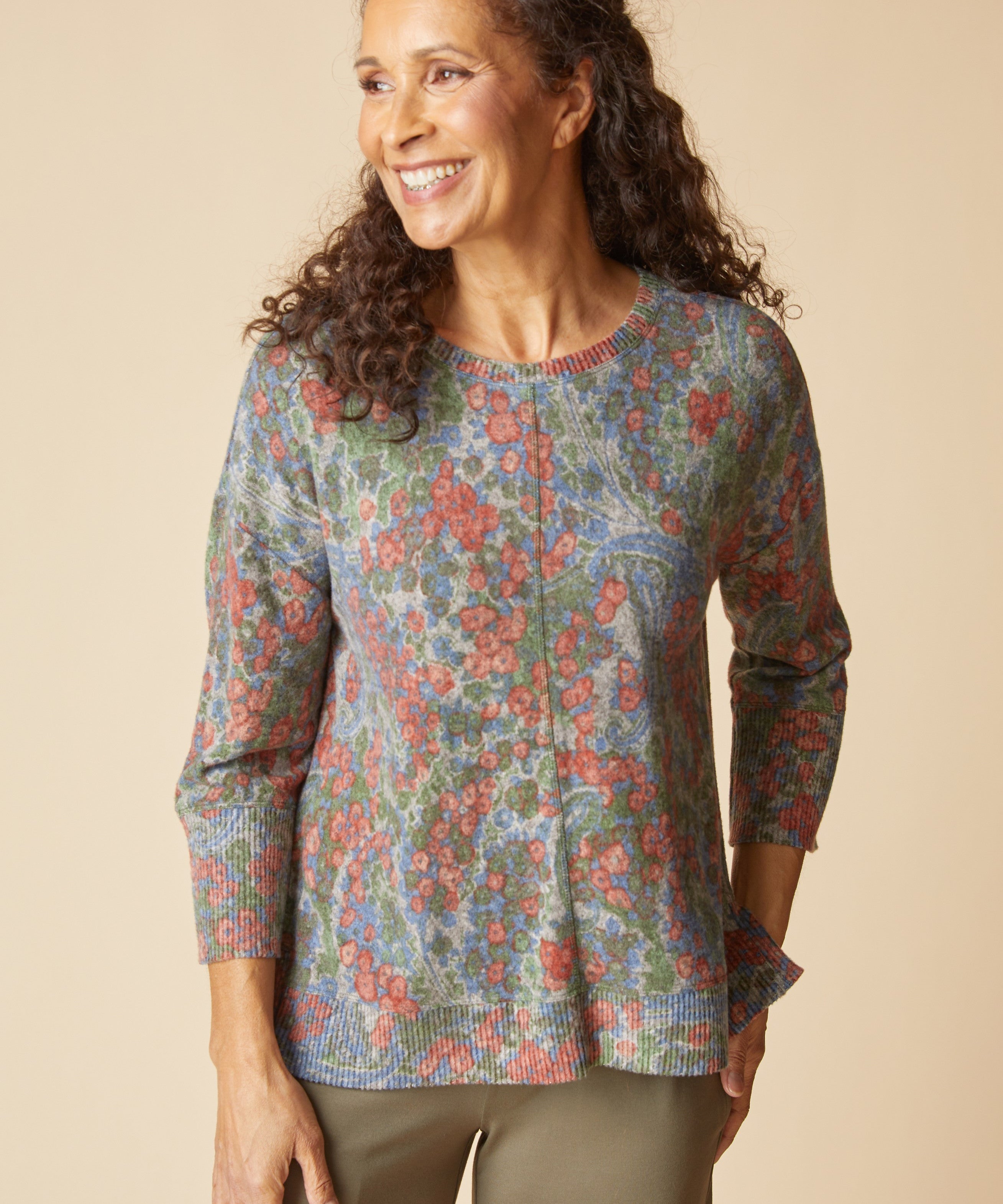 Super Soft Fleece Boxy Crew - Fern