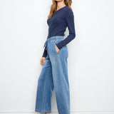 Knit Denim Wide Leg Jogger Pants