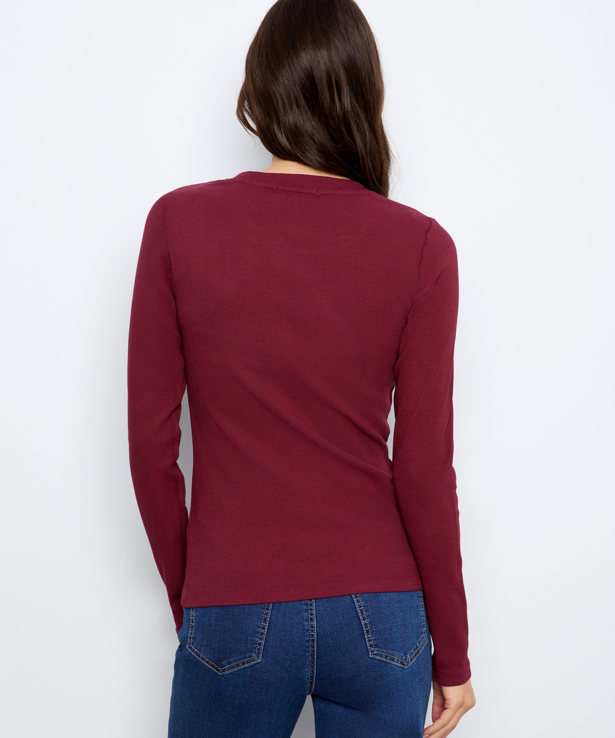 Tencel Rib Long Sleeve Crew Neck - Merlot