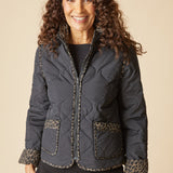Reversible Print Quilt Puffer Coat - Black
