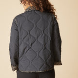 Reversible Print Quilt Puffer Coat - Black