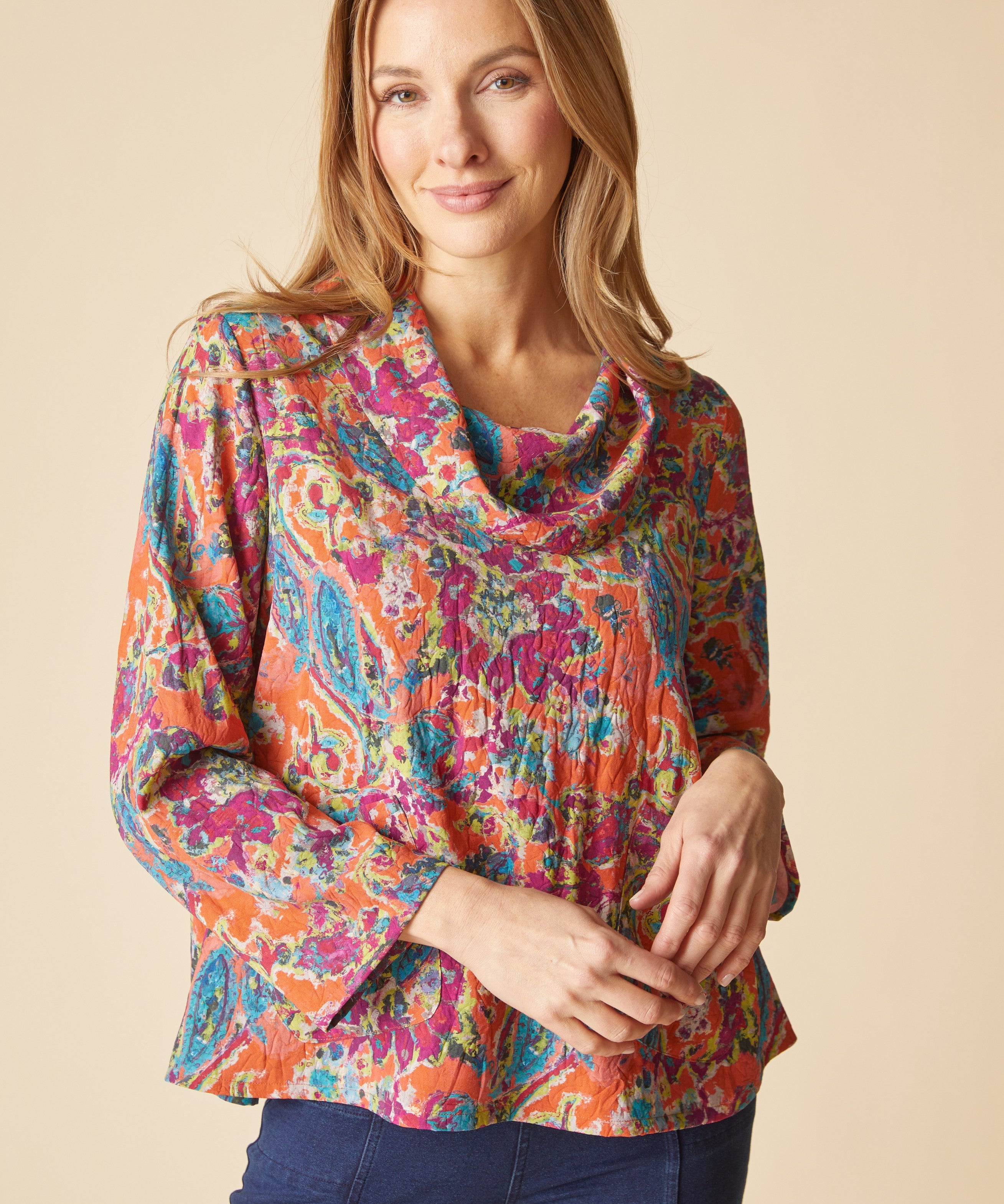 Destination Unknown Floral Drape Collar Top - Burnt Sienna