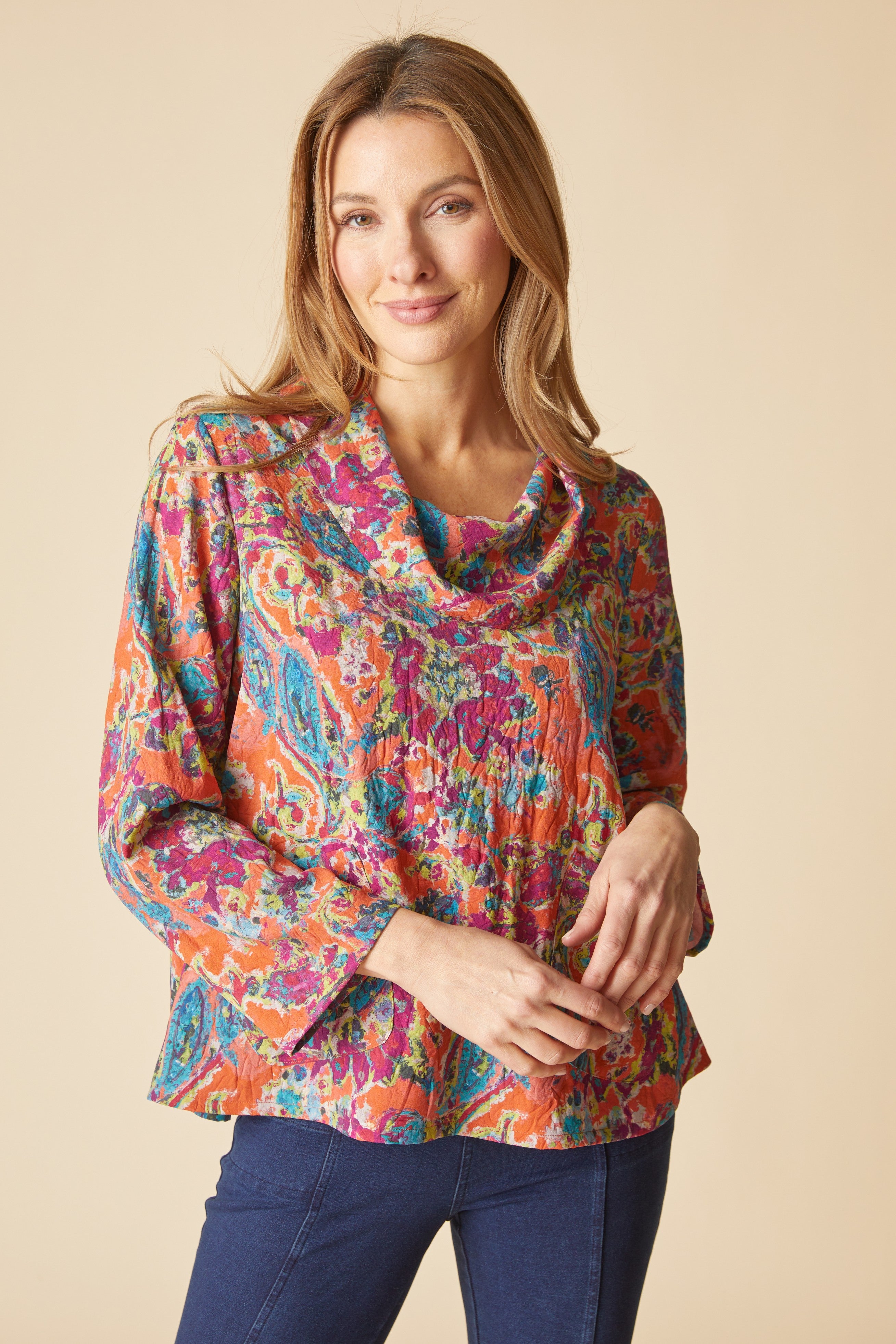 Destination Unknown Floral Drape Collar Top - Burnt Sienna