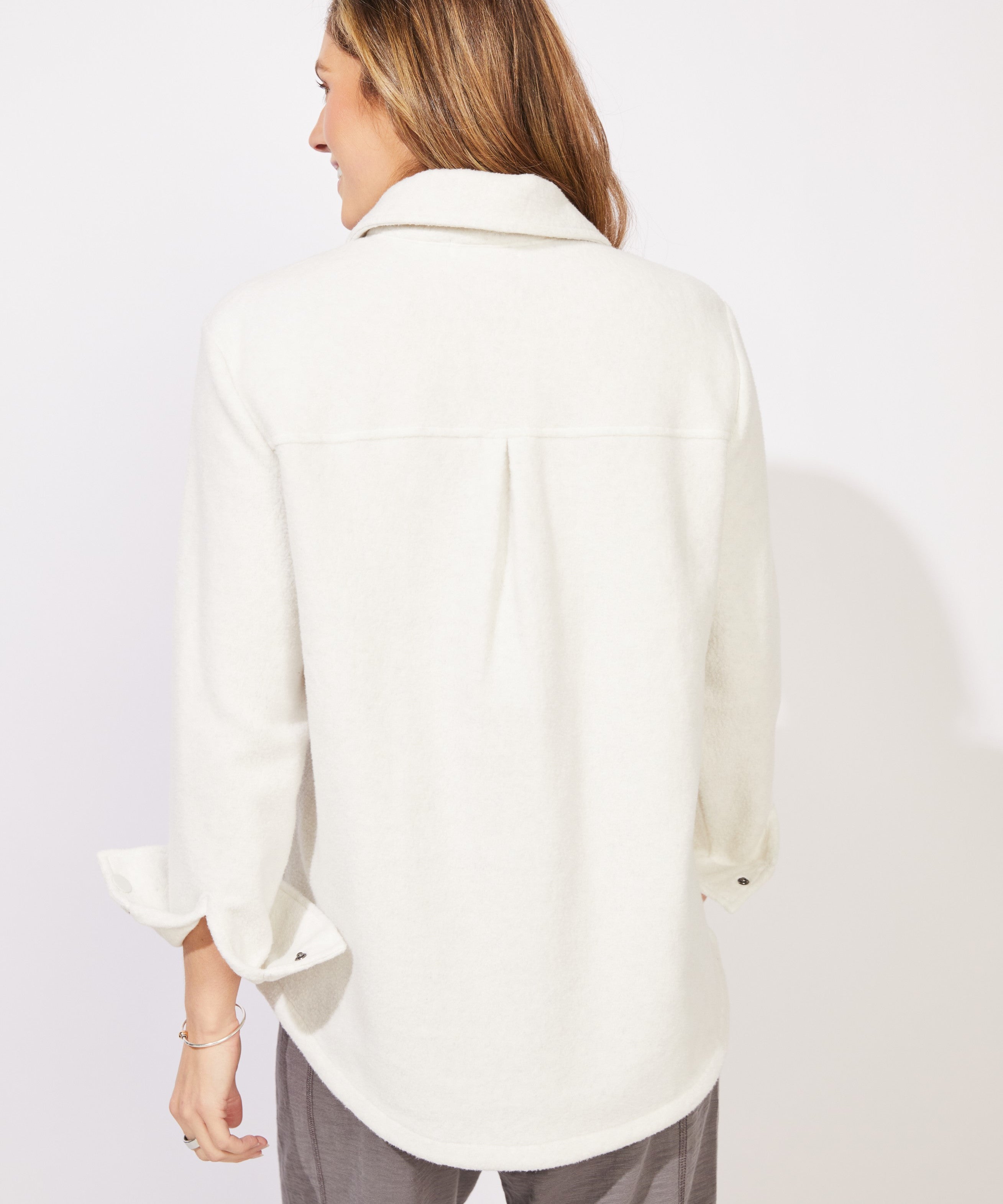 Heather Fleece Shacket - Pearl