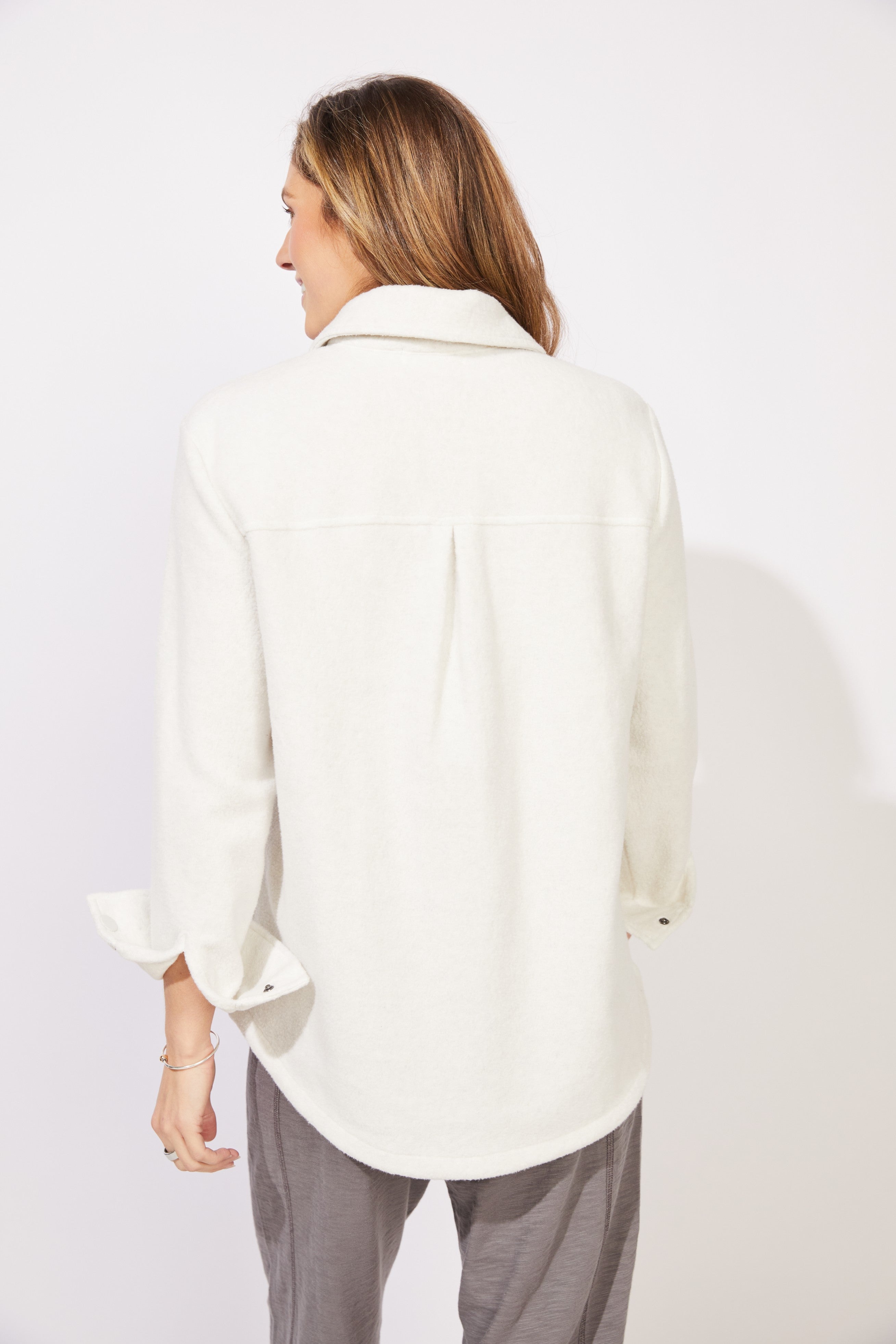 Heather Fleece Shacket - Pearl