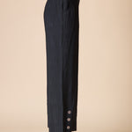 Rayon Jacquard Button-Hem Pant - Black