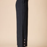 Rayon Jacquard Button-Hem Pant - Black
