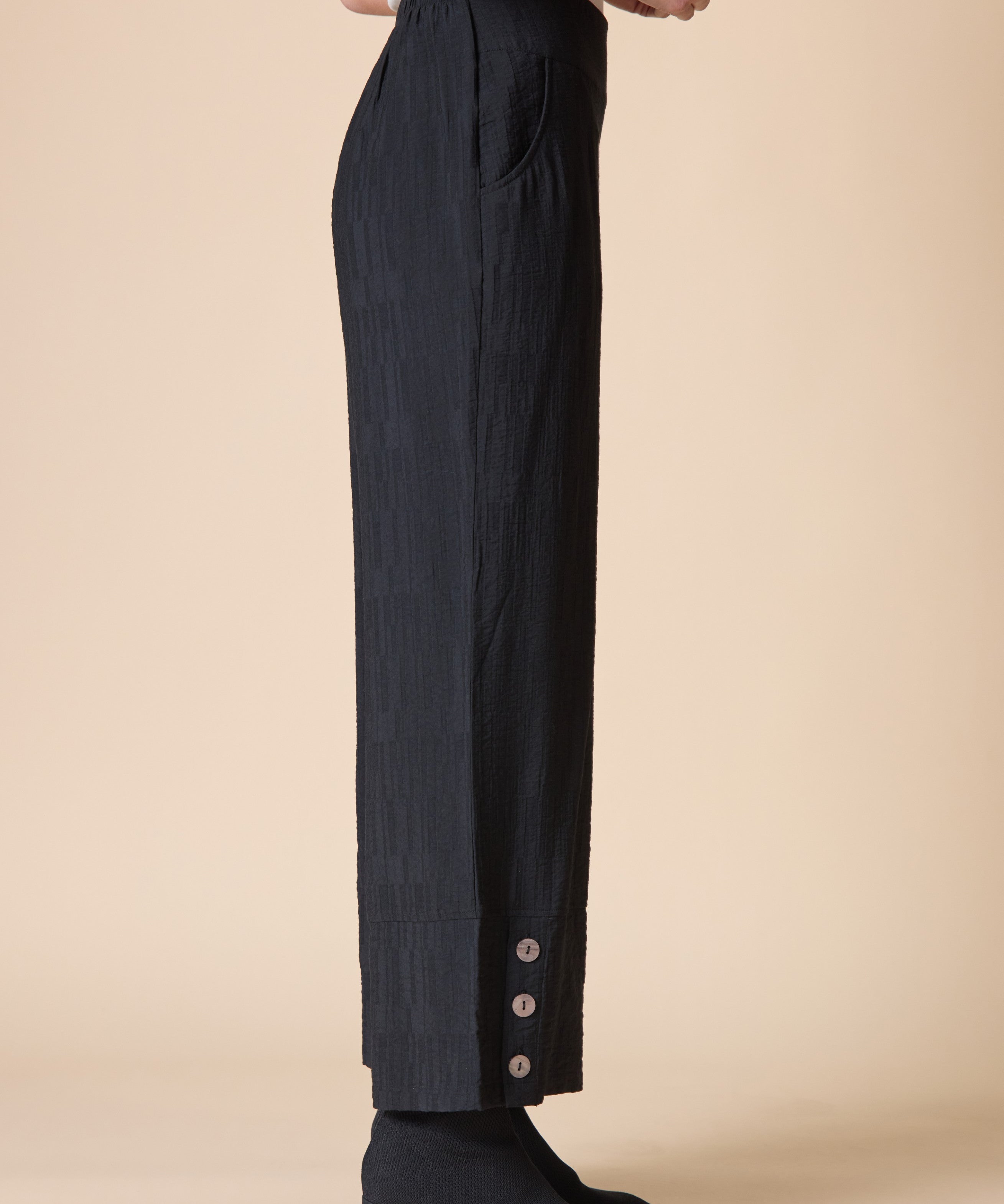 Rayon Jacquard Button-Hem Pant - Black