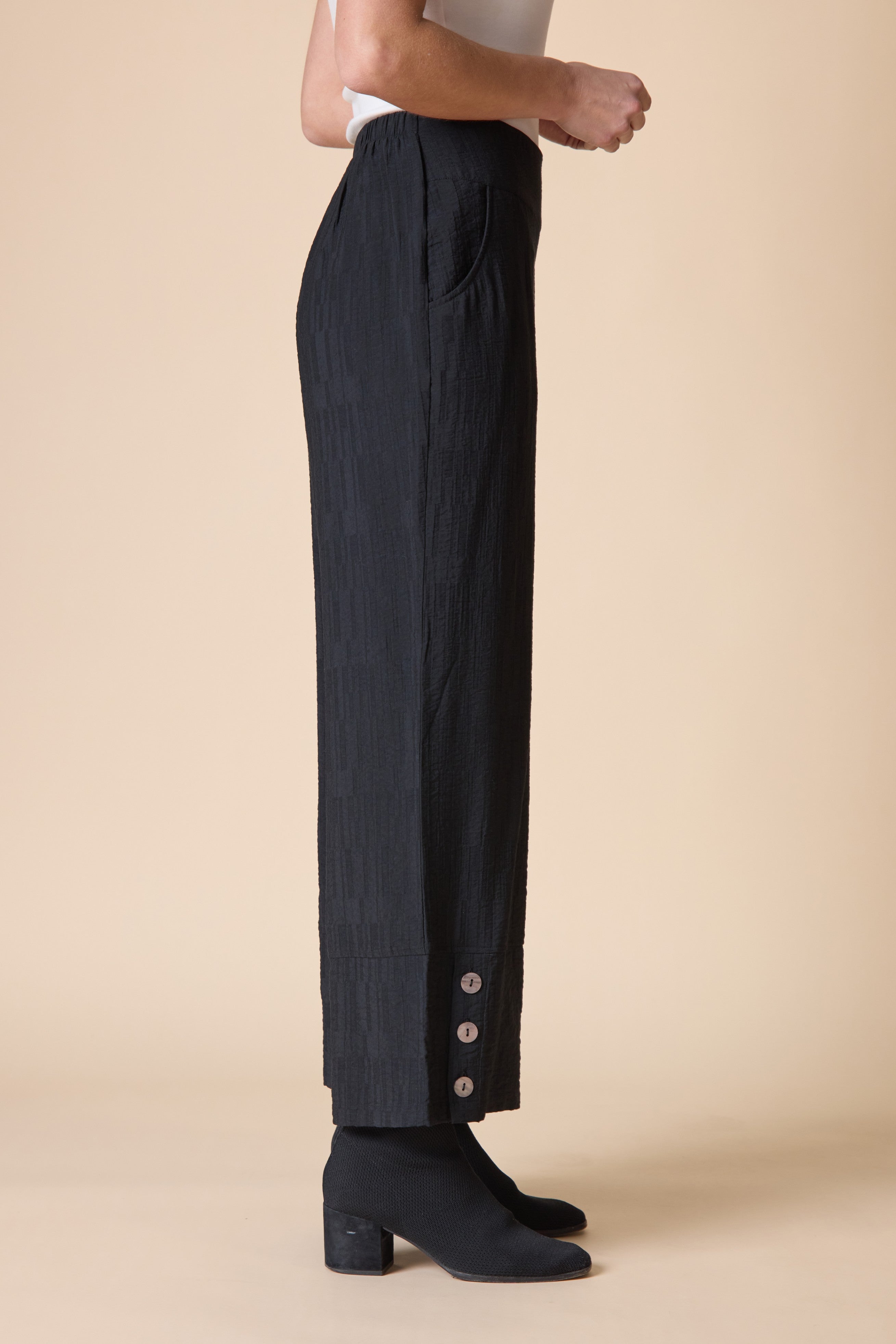 Rayon Jacquard Button-Hem Pant - Black