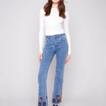 Flare Leg Stretch Denim Pants with Colorful Embroidery on Sides and Hem - Charlie B - 690178699573 - Sugar River Shoppe - 