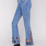 Flare Leg Stretch Denim Pants with Colorful Embroidery on Sides and Hem - Charlie B - 690178699573 - Sugar River Shoppe - 